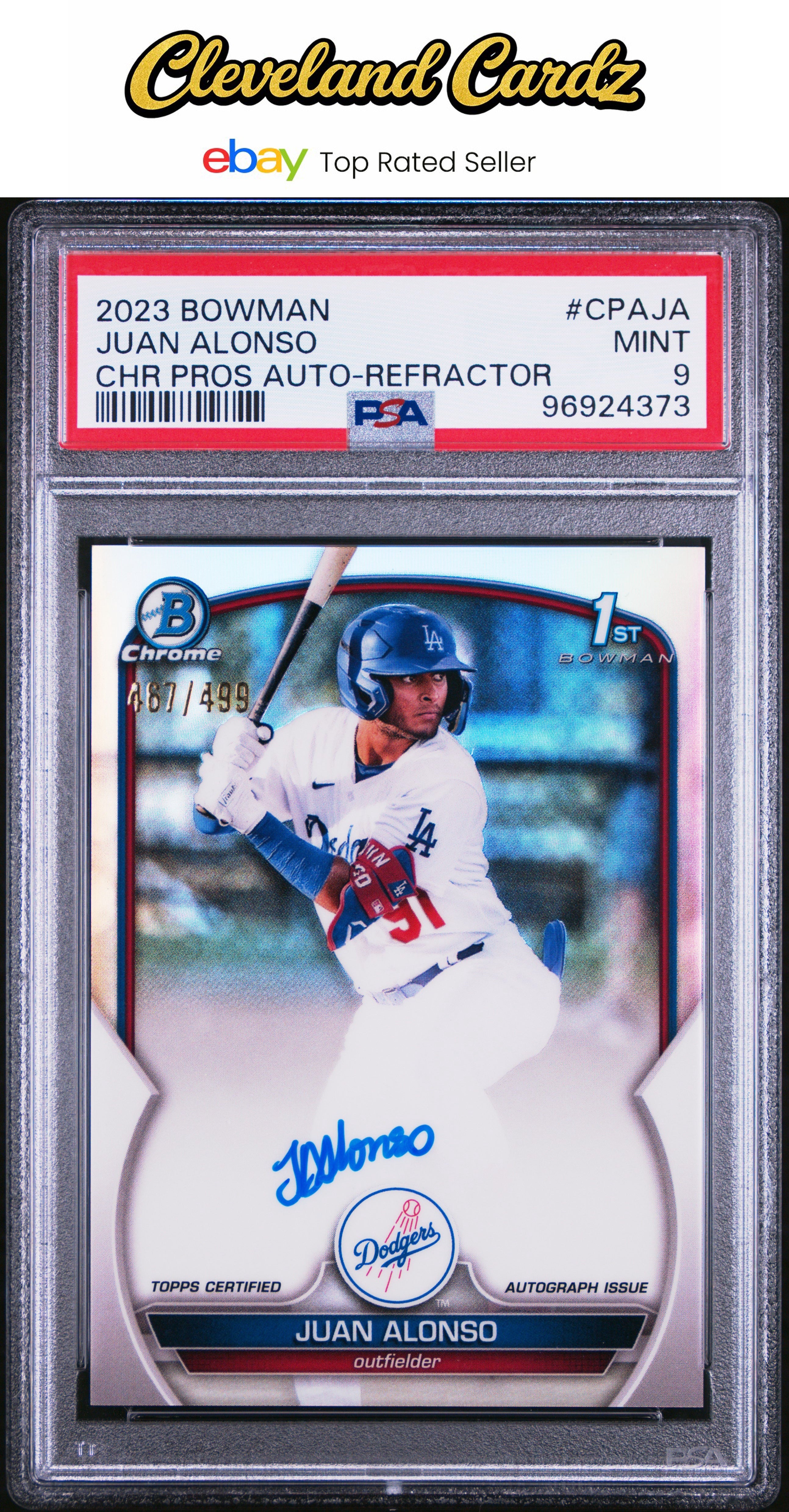 2023 Bowman Chrome Prospect Autographs Juan Alonso Refractor PSA 9 #/499