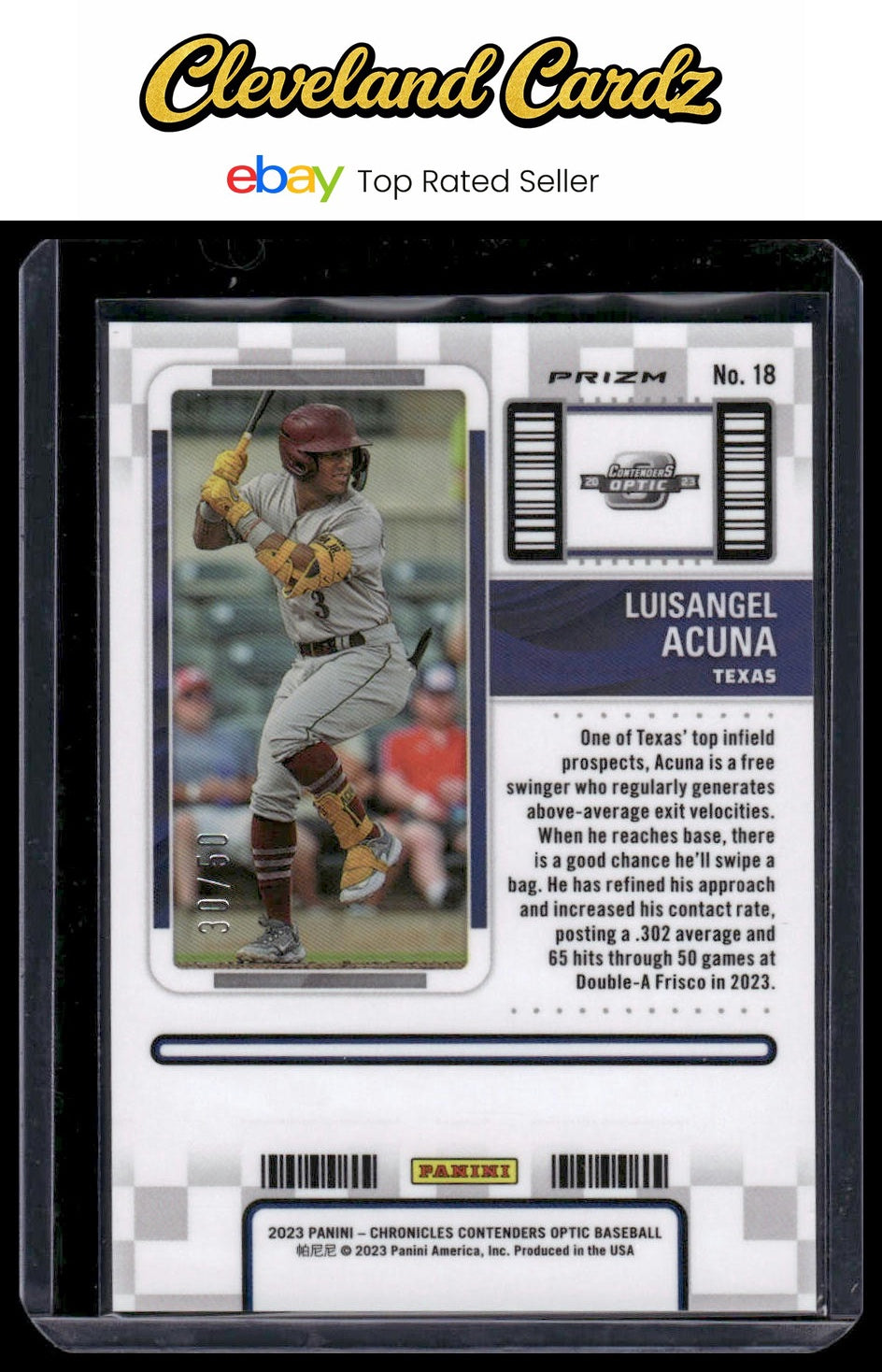 2023 Panini Chronicles - Contenders Optic Purple Mojo #18 Luisangel Acuna #/50