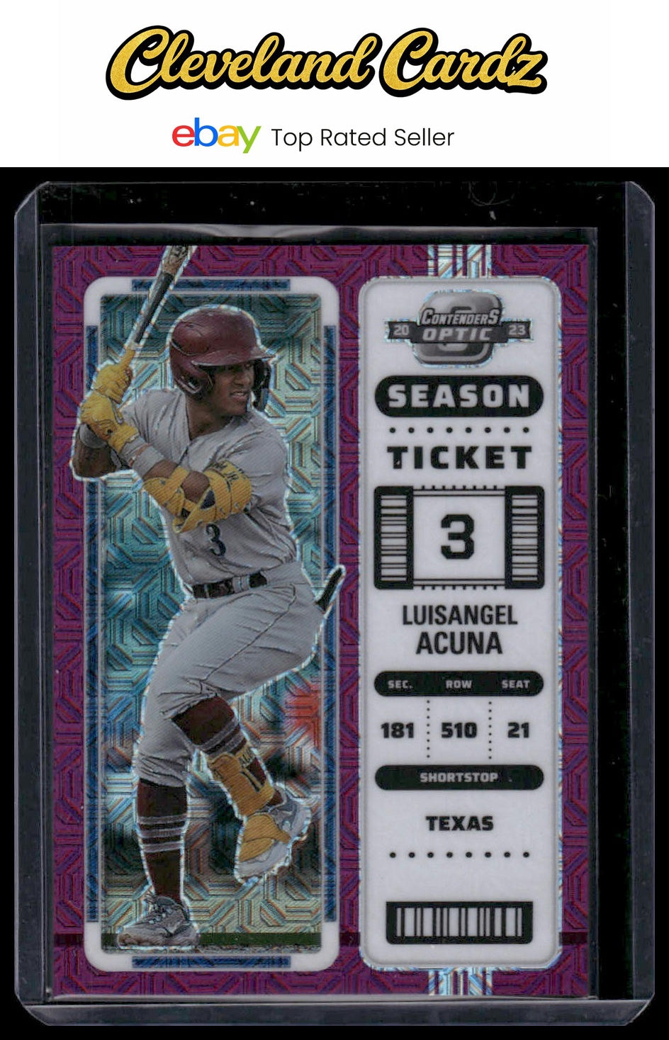 2023 Panini Chronicles - Contenders Optic Purple Mojo #18 Luisangel Acuna #/50