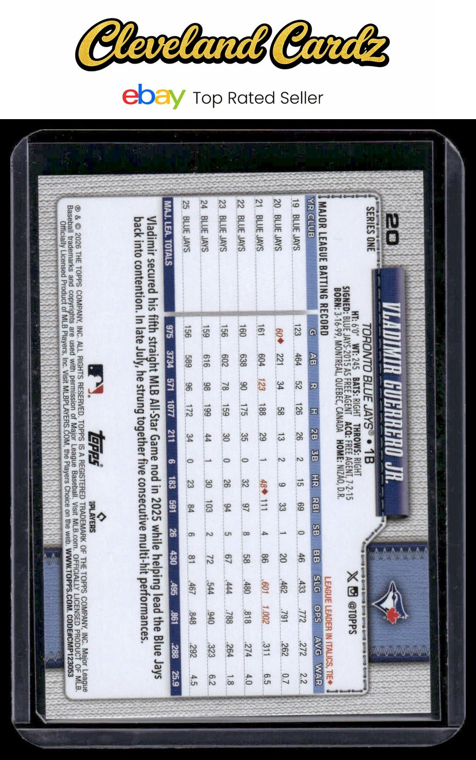 2026 Topps #20 Vladimir Guerrero Jr.
