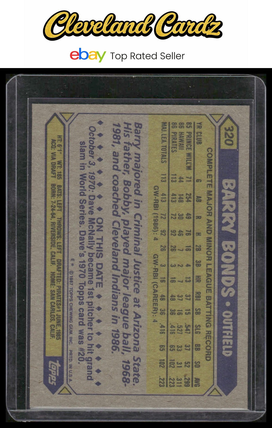 1987 Topps #320 Barry Bonds