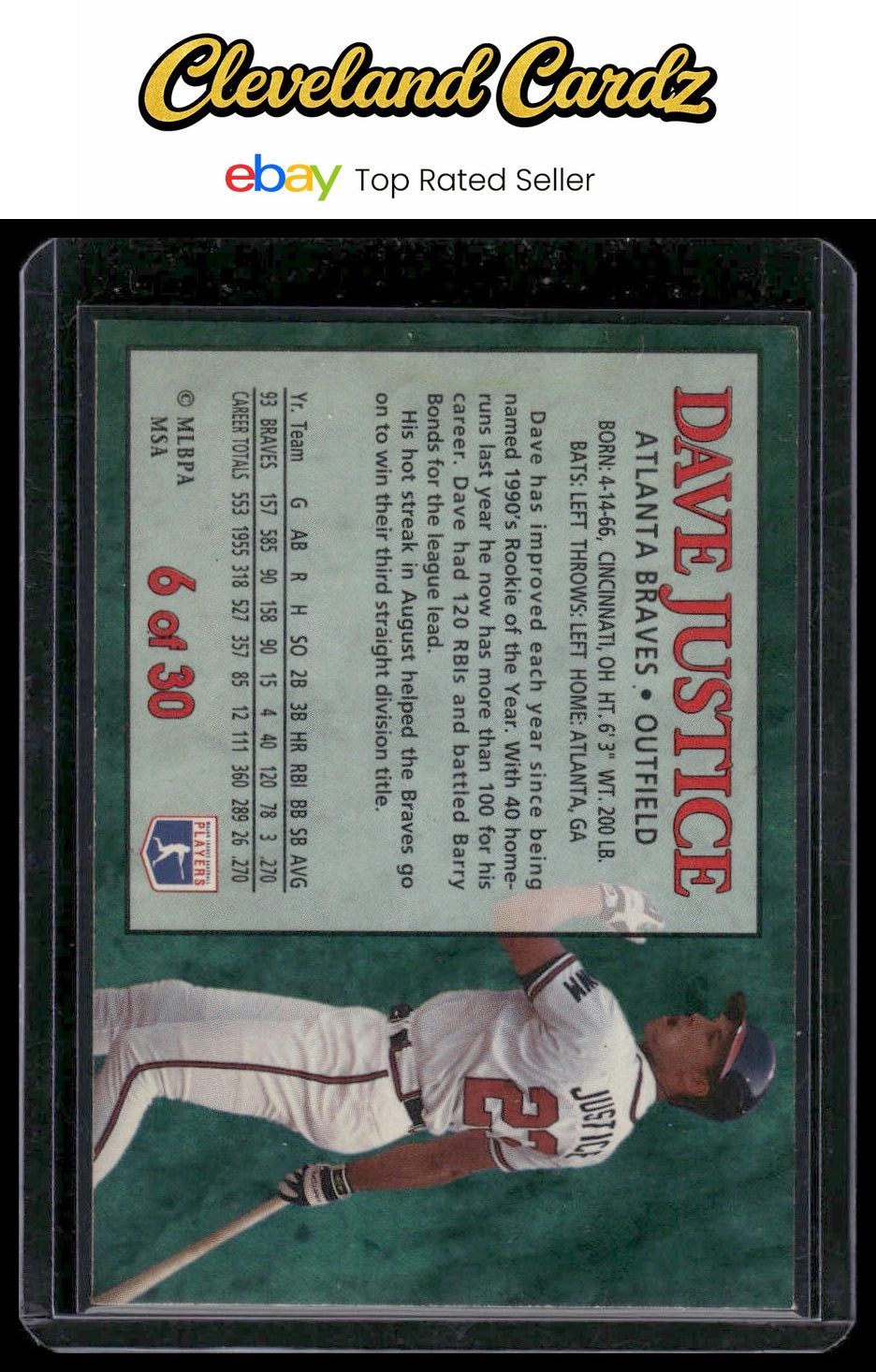1994 Post Cereal #6 Dave Justice