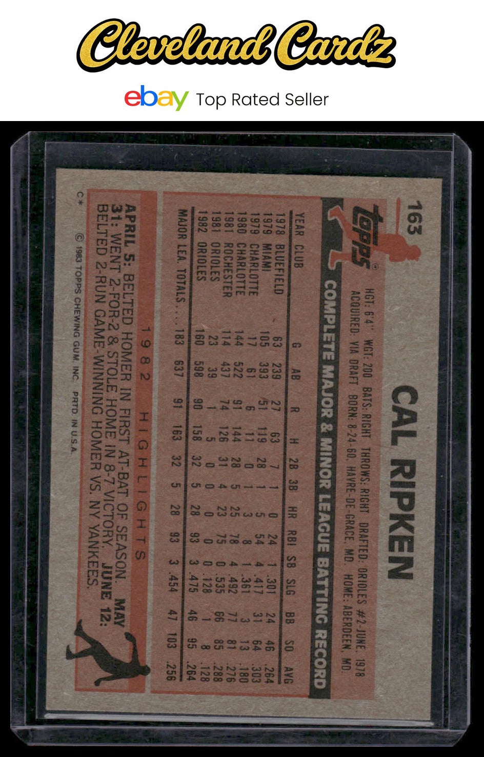 1983 Topps #163 Cal Ripken