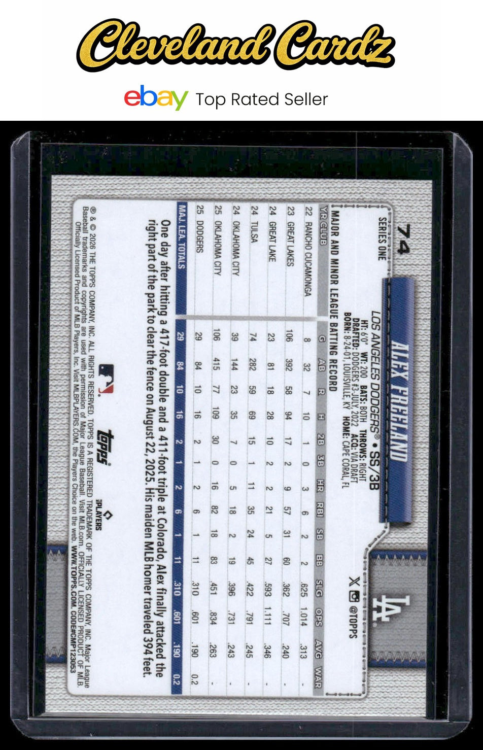 2026 Topps #74 Alex Freeland Diamante Foil RC