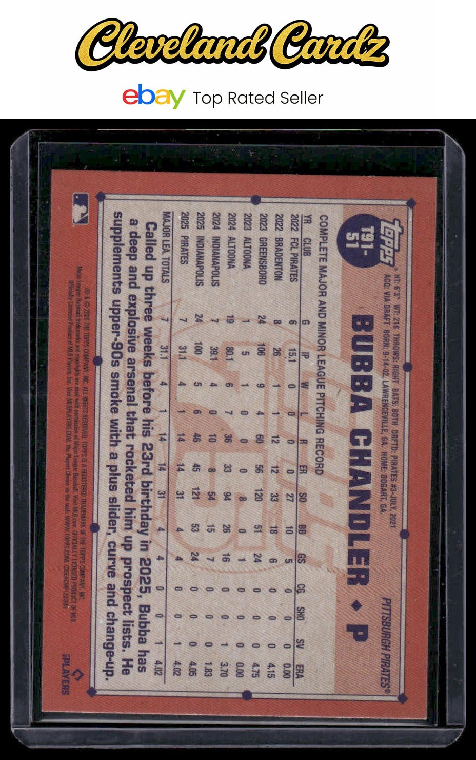 2026 Topps #T91-51 Bubba Chandler 1991 Topps Baseball 35th Anniversary RC