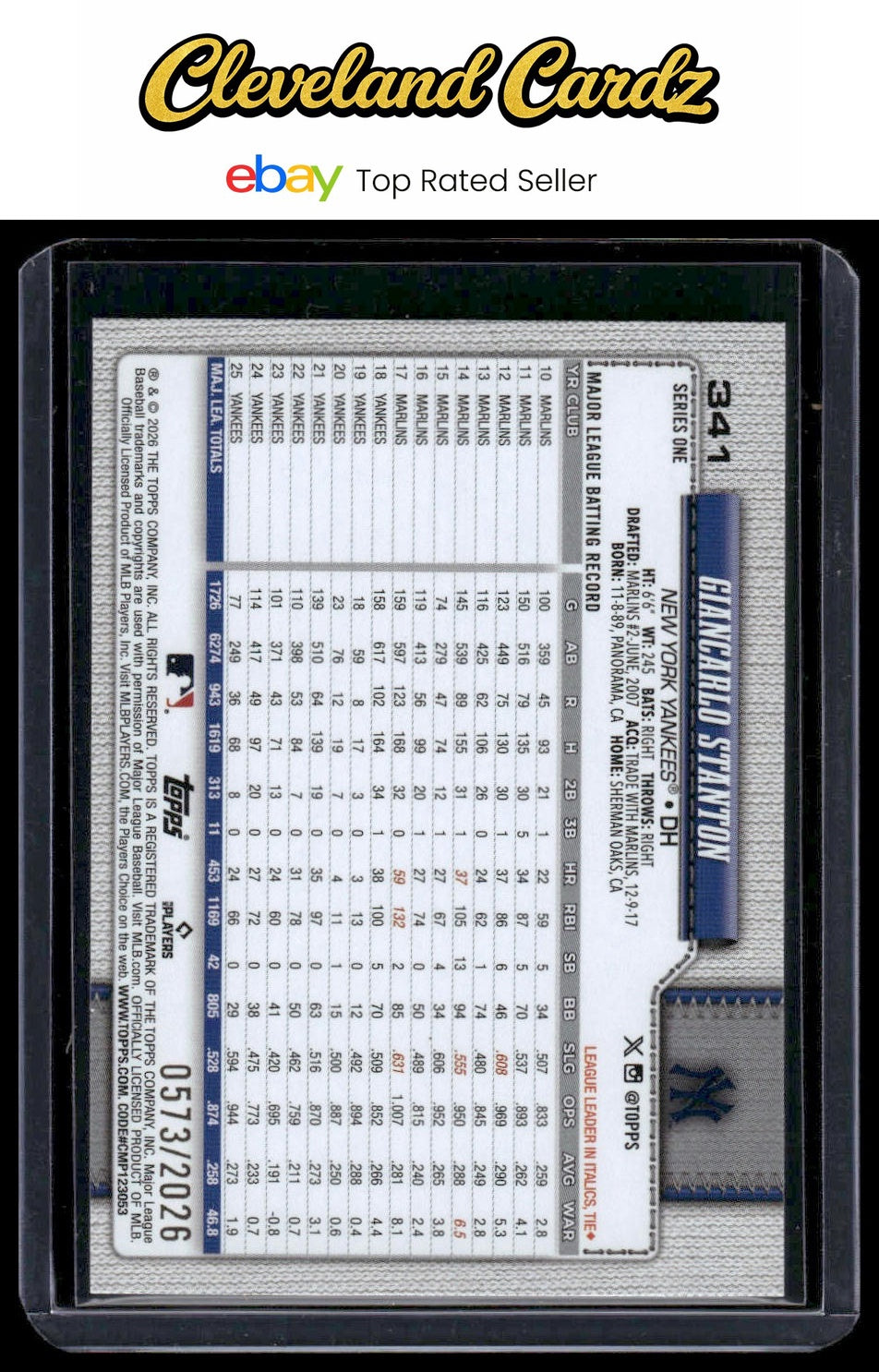 2026 Topps #341 Giancarlo Stanton Gold #/2026