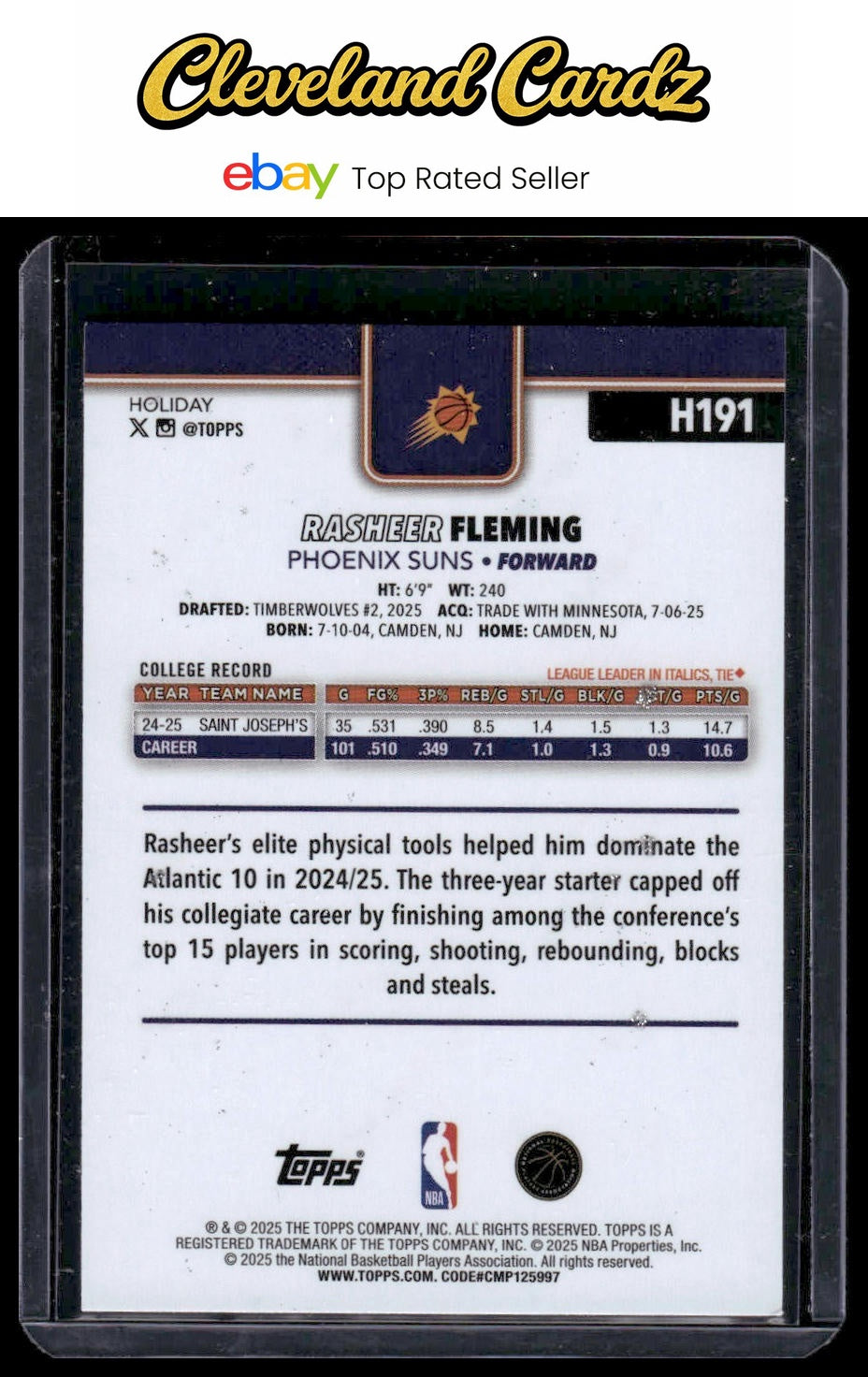 2025-26 Topps Holiday #H191 Rasheer Fleming Glitter Holiday