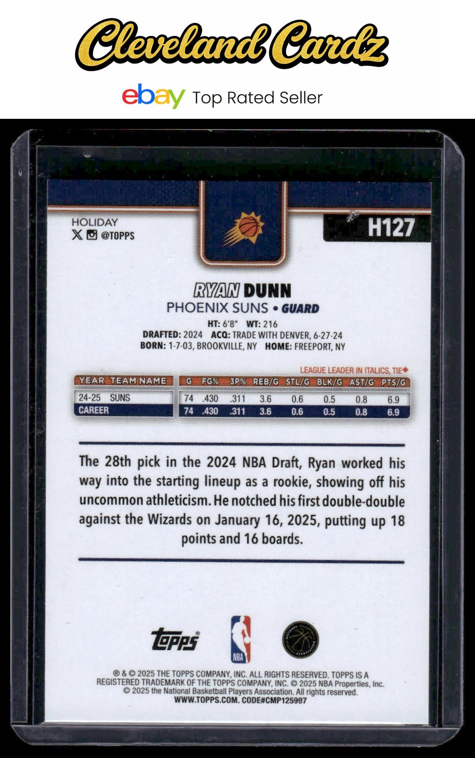 2025-26 Topps Holiday #H127 Ryan Dunn Glitter Holiday