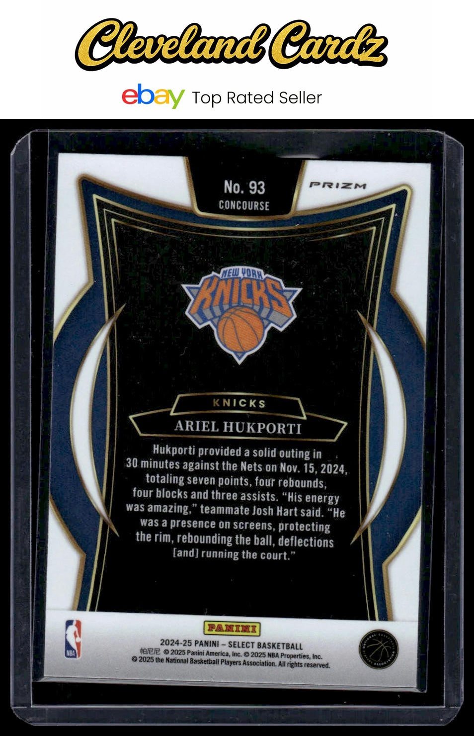2024-25 Panini Select #93 Ariel Hukporti Blue Prizm