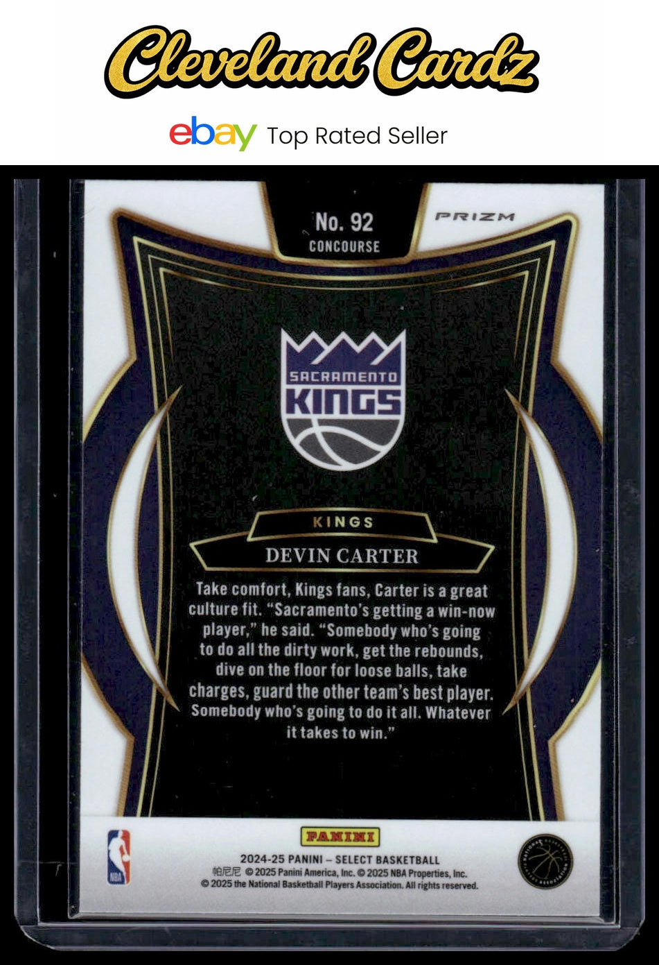 2024-25 Panini Select #92 Devin Carter Blue Prizm RC