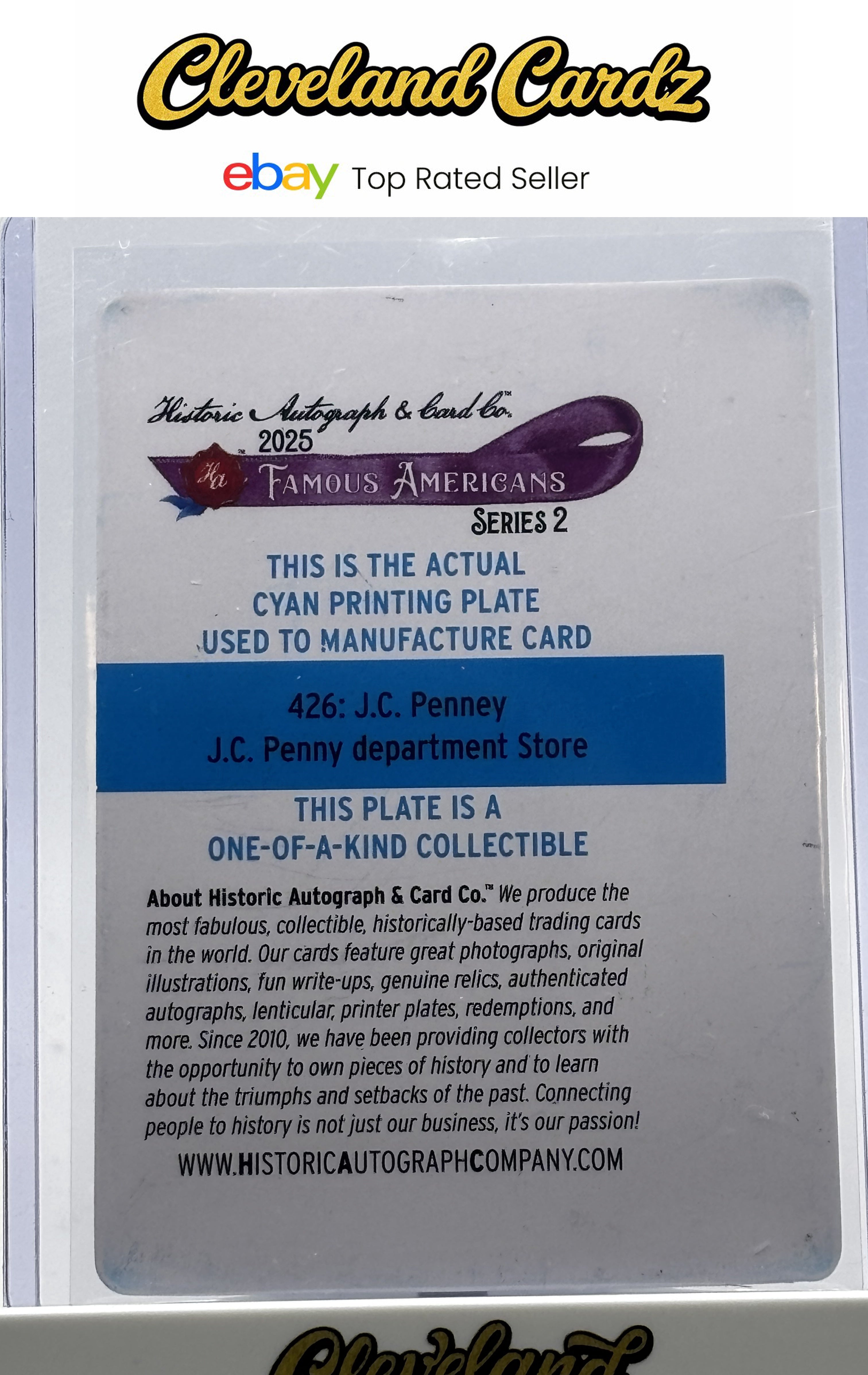 2025 Historic Autographs FA (Series 2) #426 J.C. Penney (Cyan) Printin Plate
