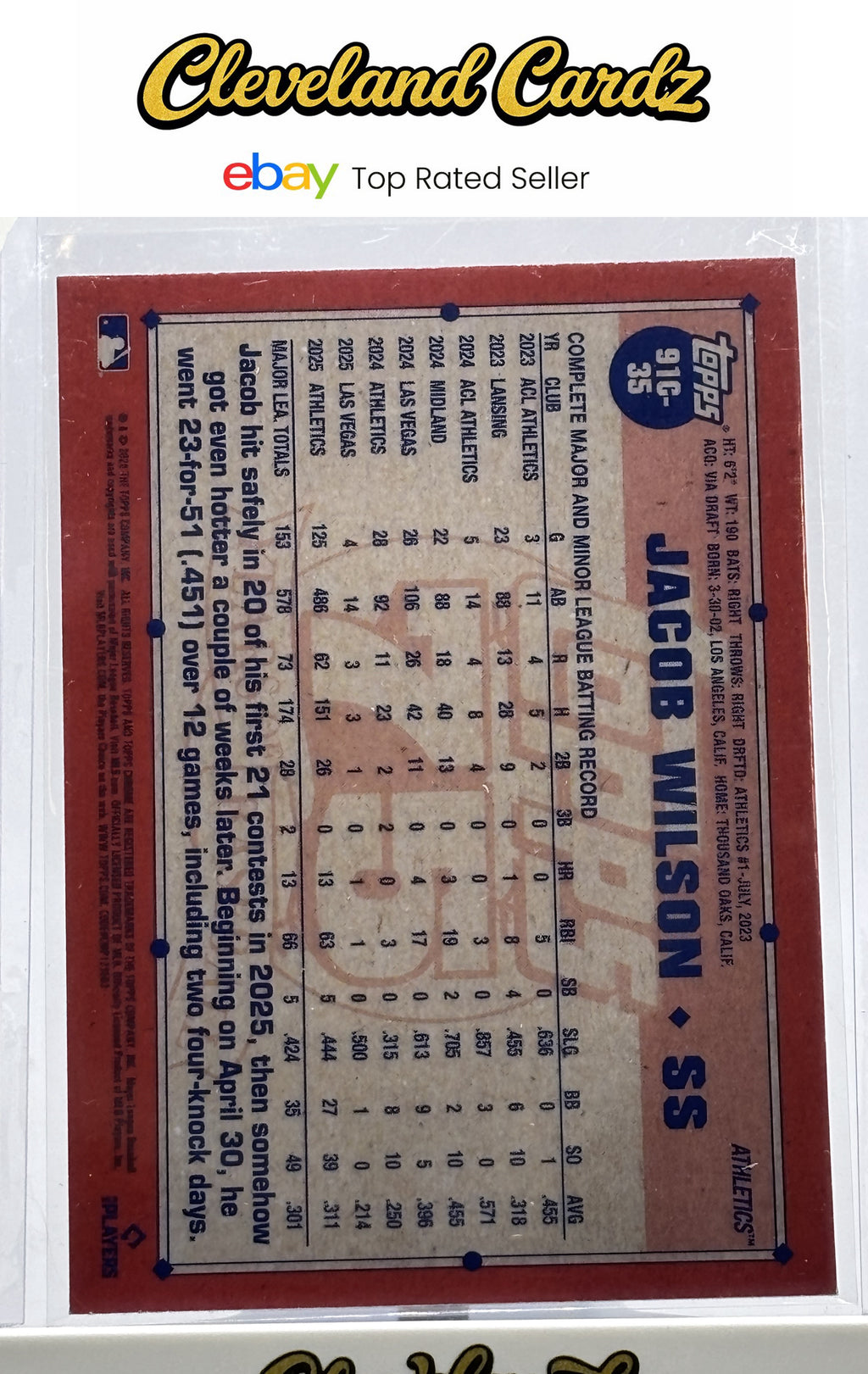 2026 Topps #91C-35 Jacob Wilson Mojo Refractor
