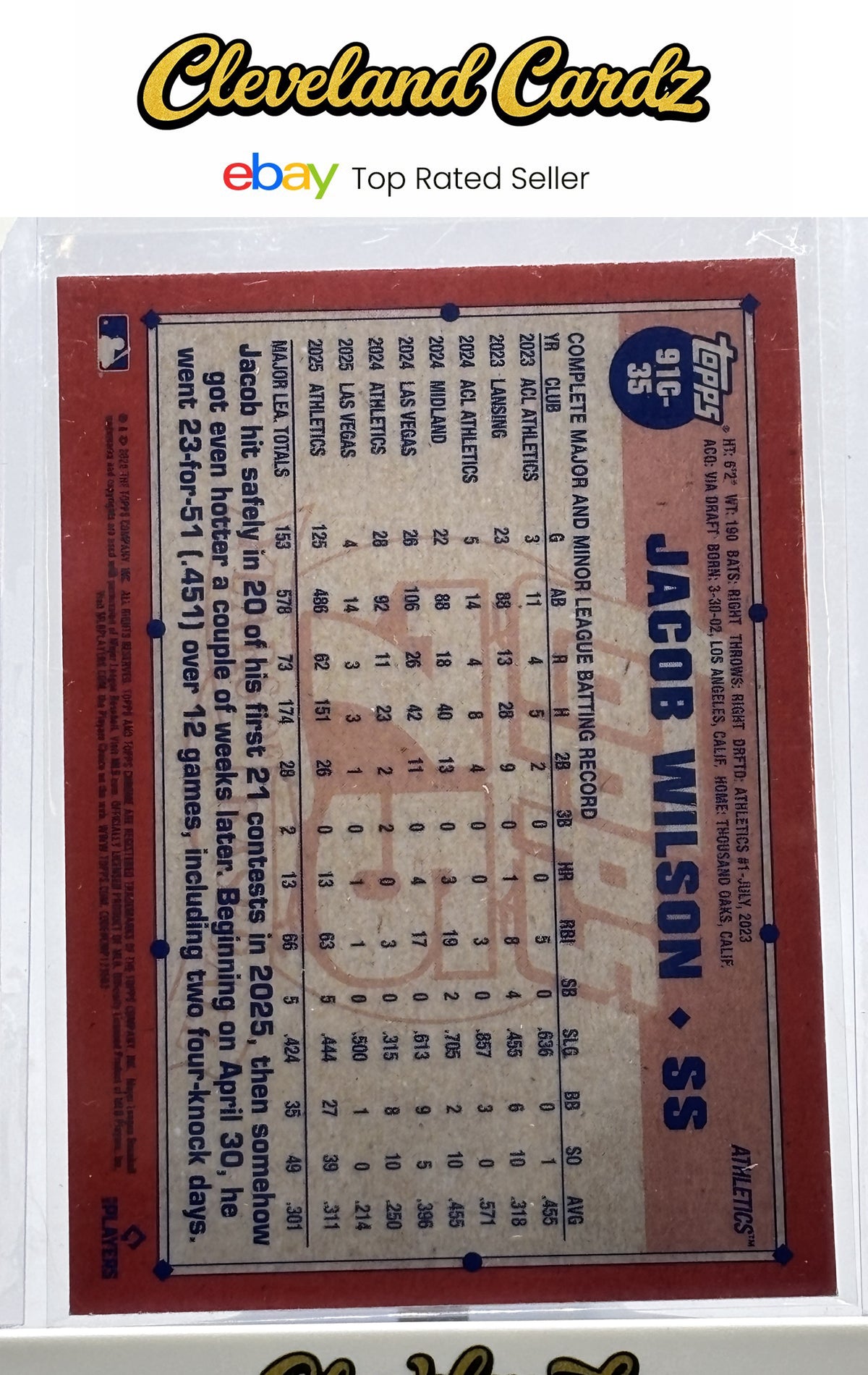 2026 Topps #91C-35 Jacob Wilson Mojo Refractor