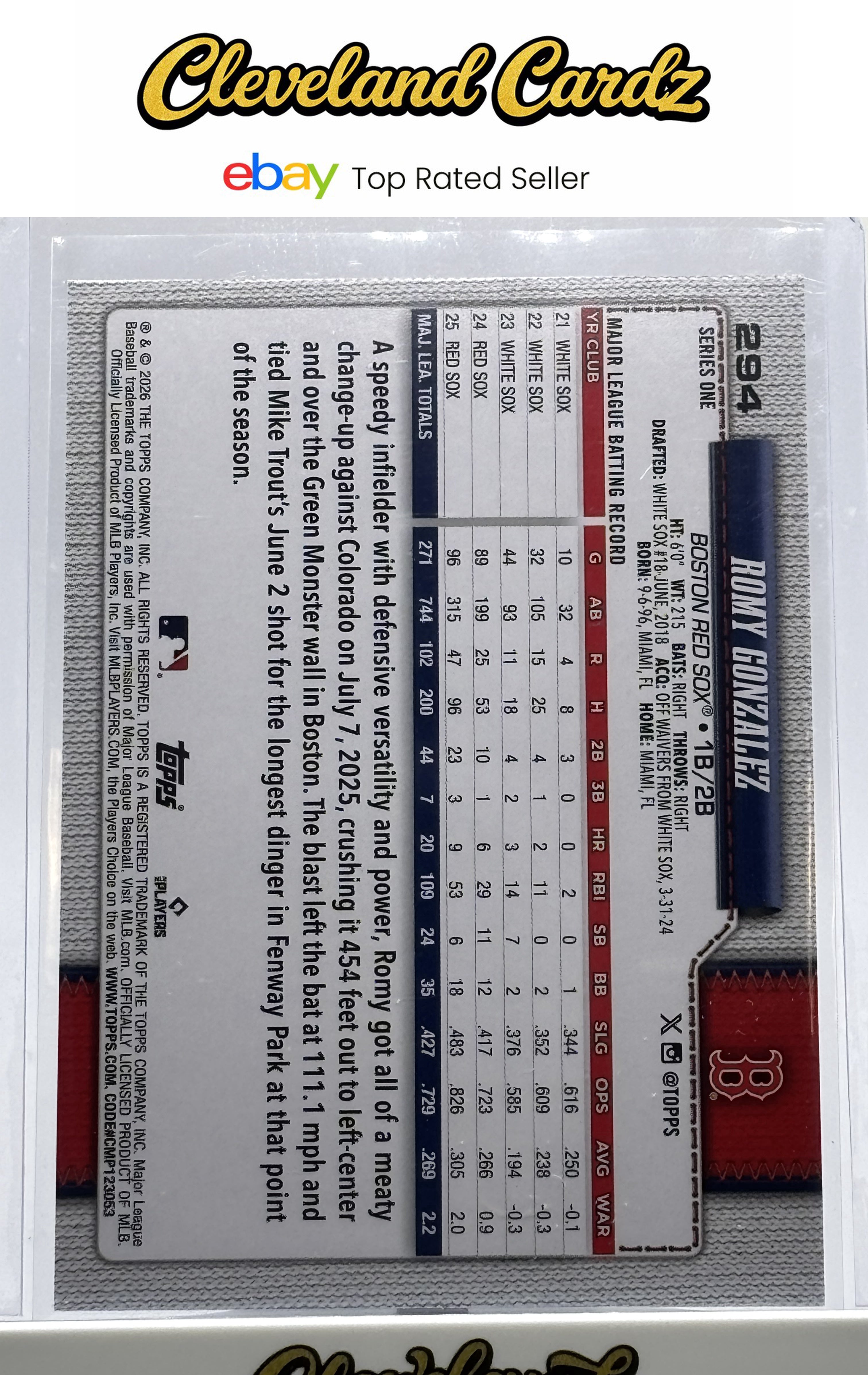 2026 Topps #294 Romy Gonzalez Sandglitter