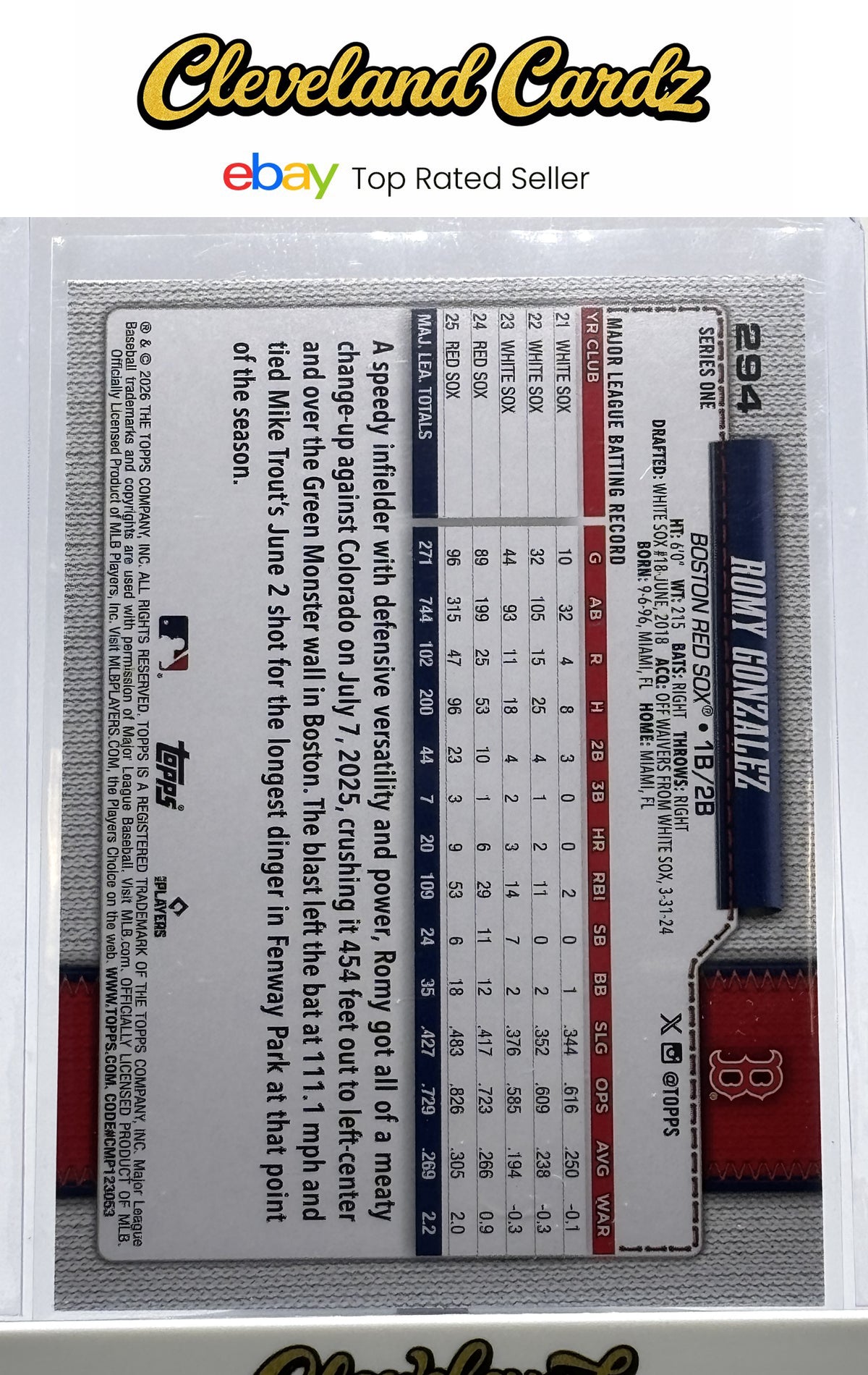 2026 Topps #294 Romy Gonzalez Sandglitter