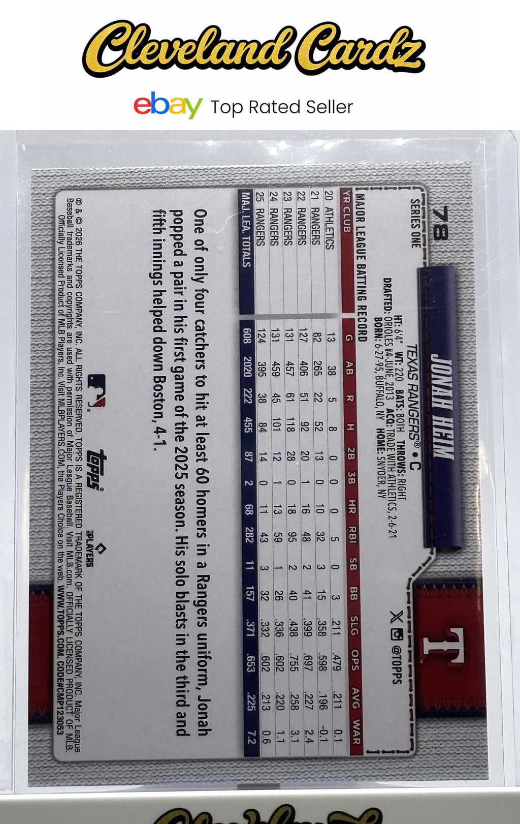2026 Topps #78 Jonah Heim Rainbow Foil