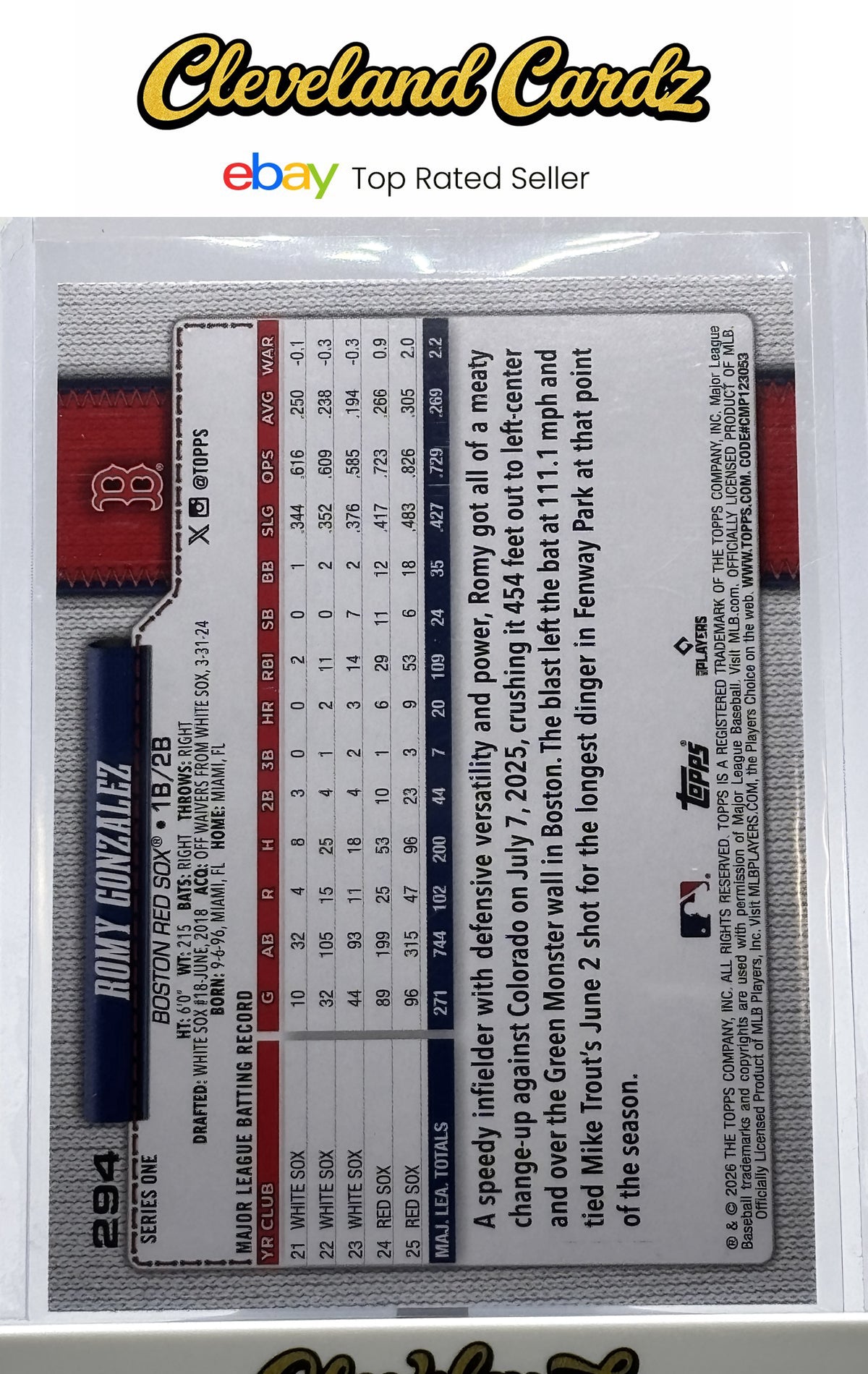 2026 Topps #294 Romy Gonzalez Rainbow Foil