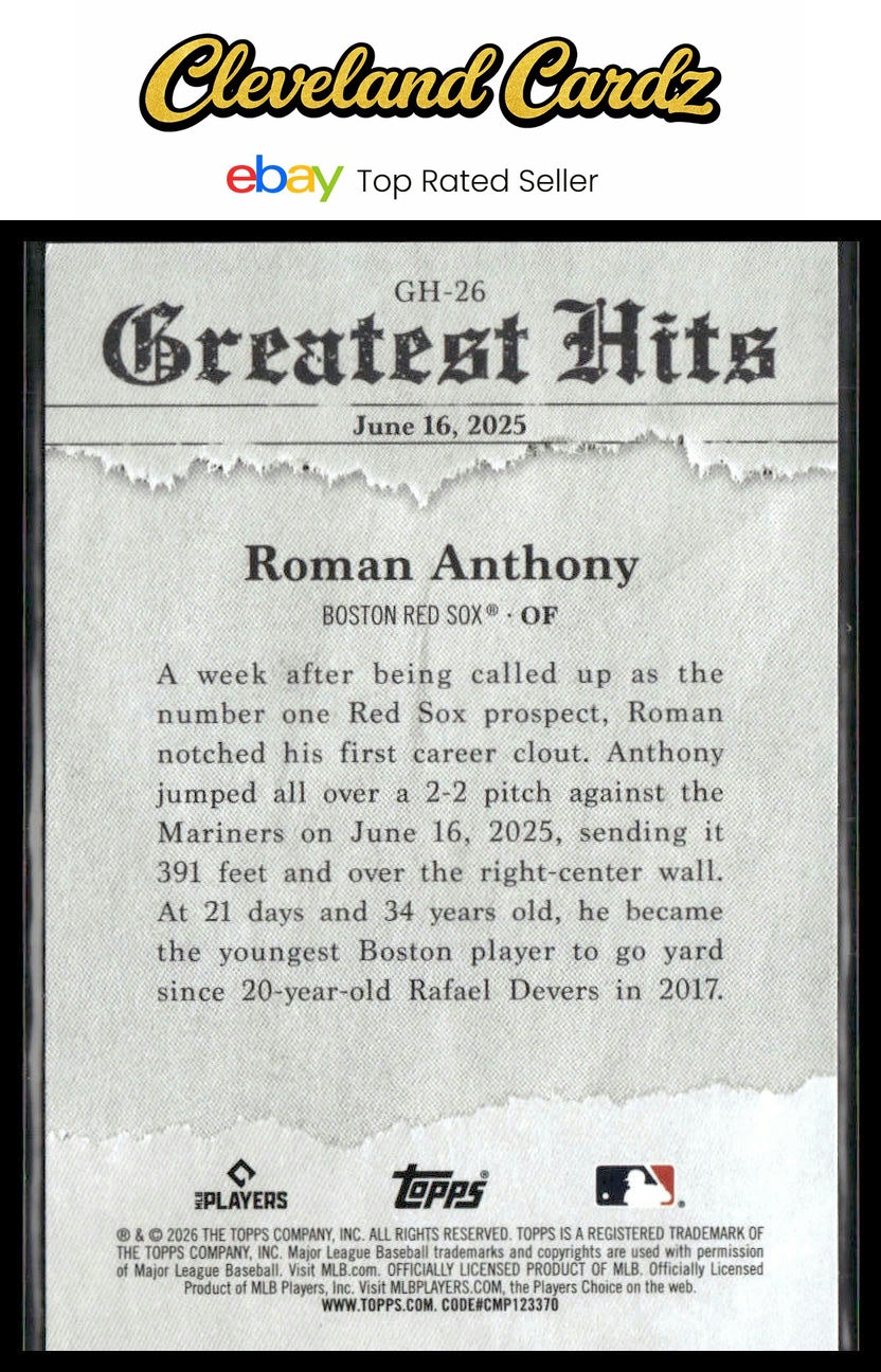 2026 Topps #GH-26 Roman Anthony 2025 Greatest Hits