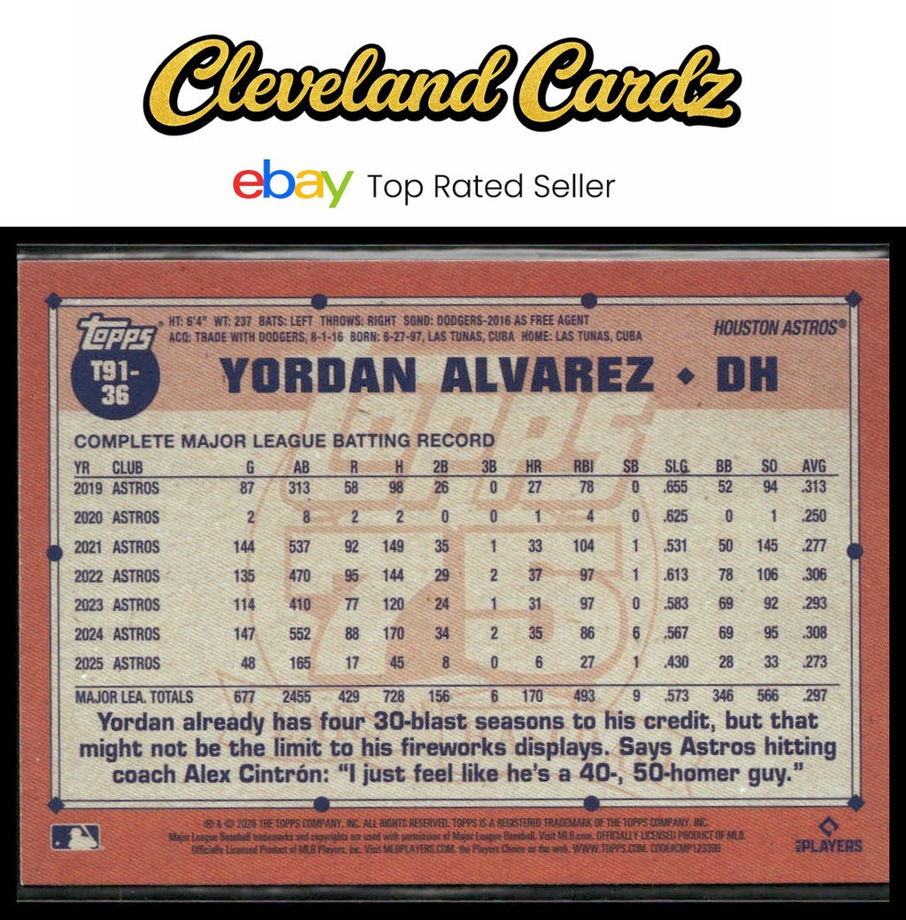 2026 Topps #T91-36 Yordan Alvarez 1991 Topps Baseball 35th Anniversary