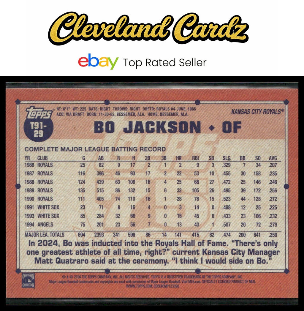 2026 Topps #T91-29 Bo Jackson 1991 Topps Baseball 35th Anniversary