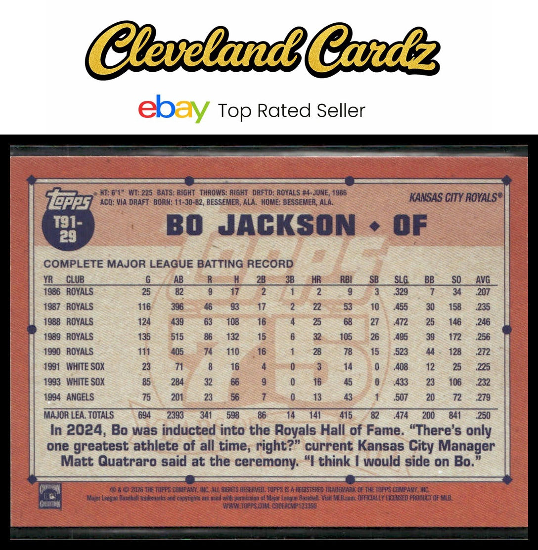 2026 Topps #T91-29 Bo Jackson 1991 Topps Baseball 35th Anniversary