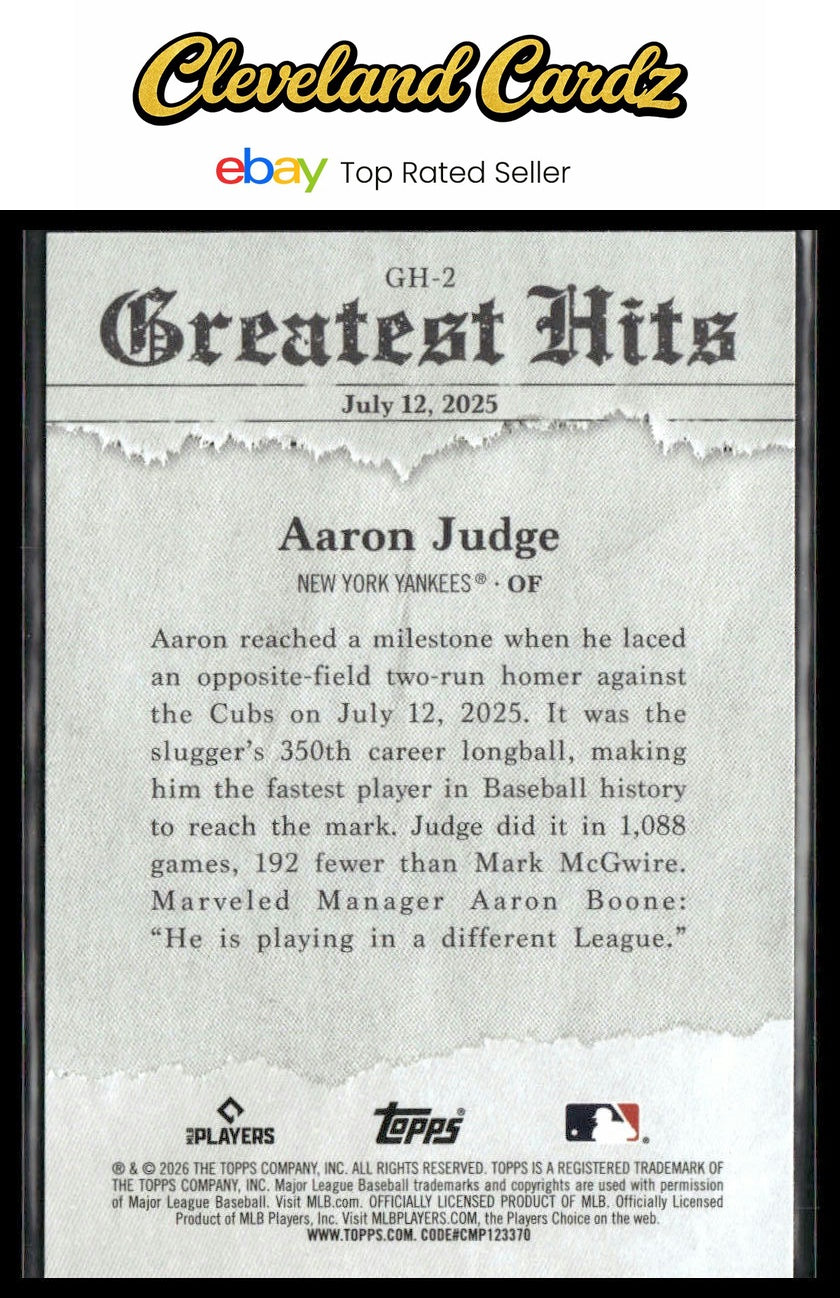 2026 Topps #GH-2 Aaron Judge 2025 Greatest Hits