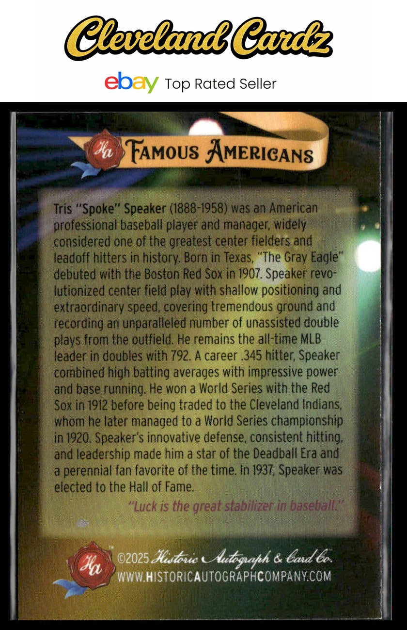 2025 Historic Autographs Famous Americans (Series 2) #448 Tris Speaker