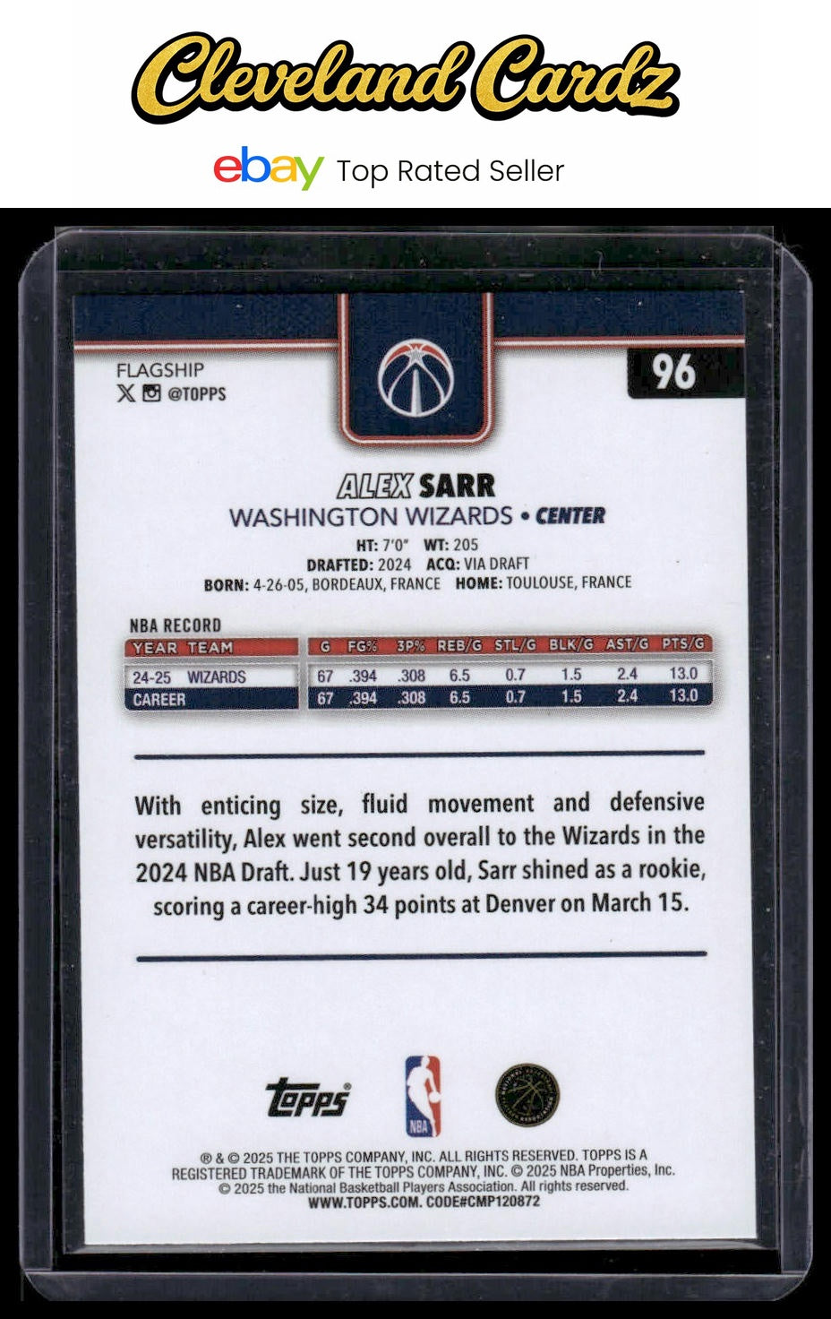 2025-26 Topps #96 Alex Sarr Rainbow Foilboard