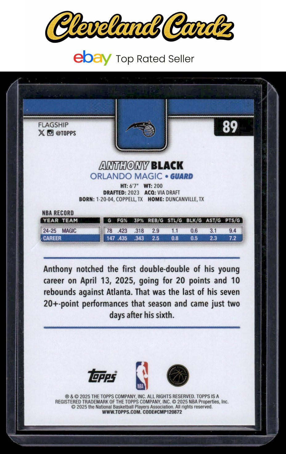 2025-26 Topps #89 Anthony Black Rainbow Foilboard