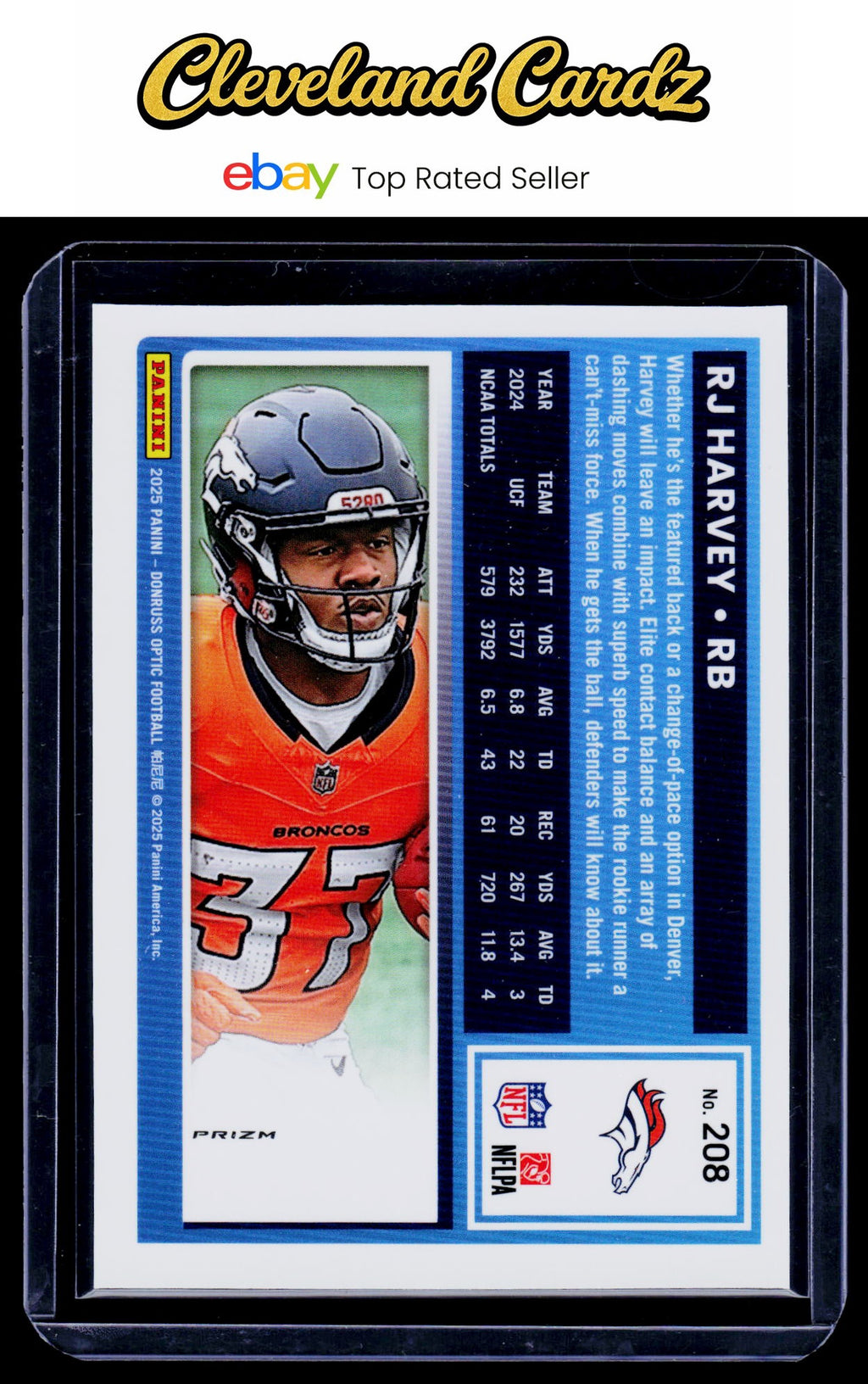 2025 Donruss Optic #208 RJ Harvey Silver Prizm Rated Rookie