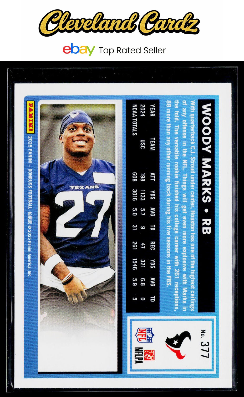 2025 Donruss #377 Woody Marks Press Proofs Green Rated Rookie