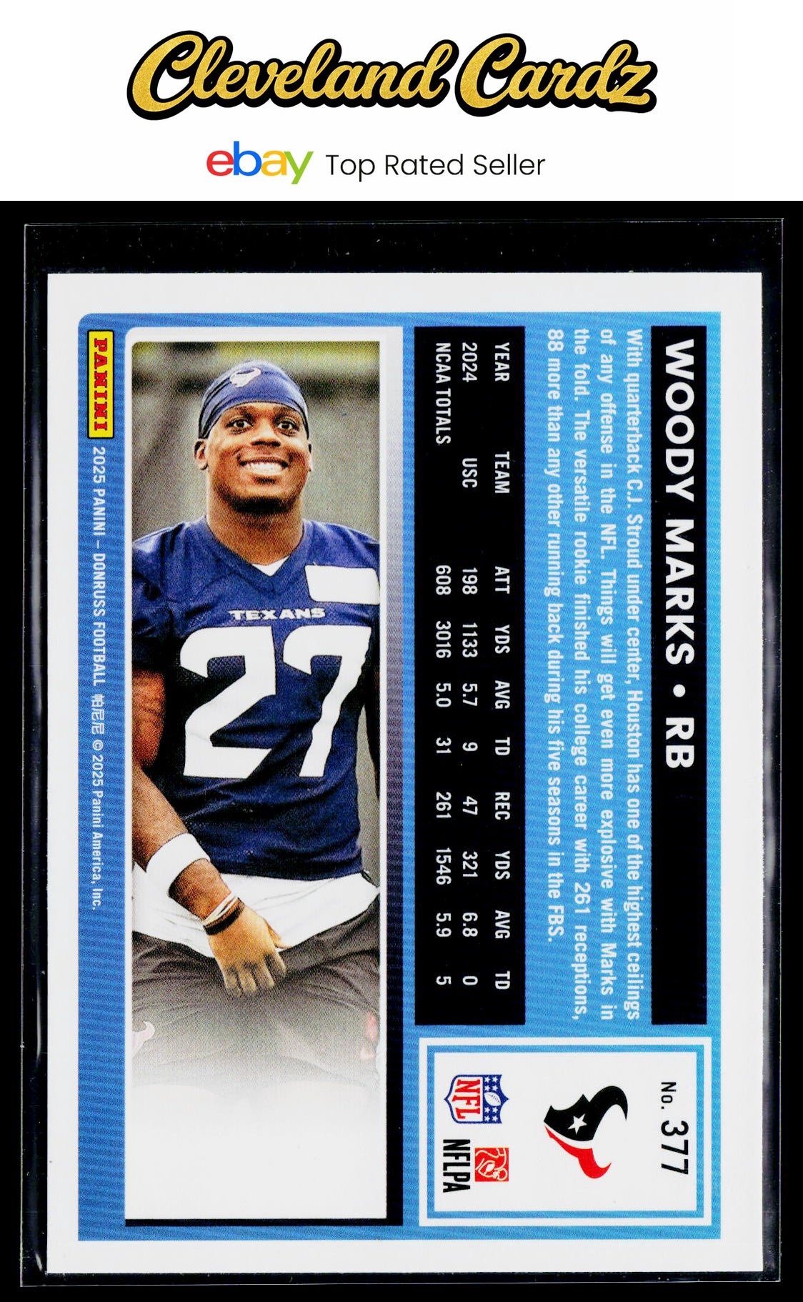 2025 Donruss #377 Woody Marks Press Proofs Green Rated Rookie