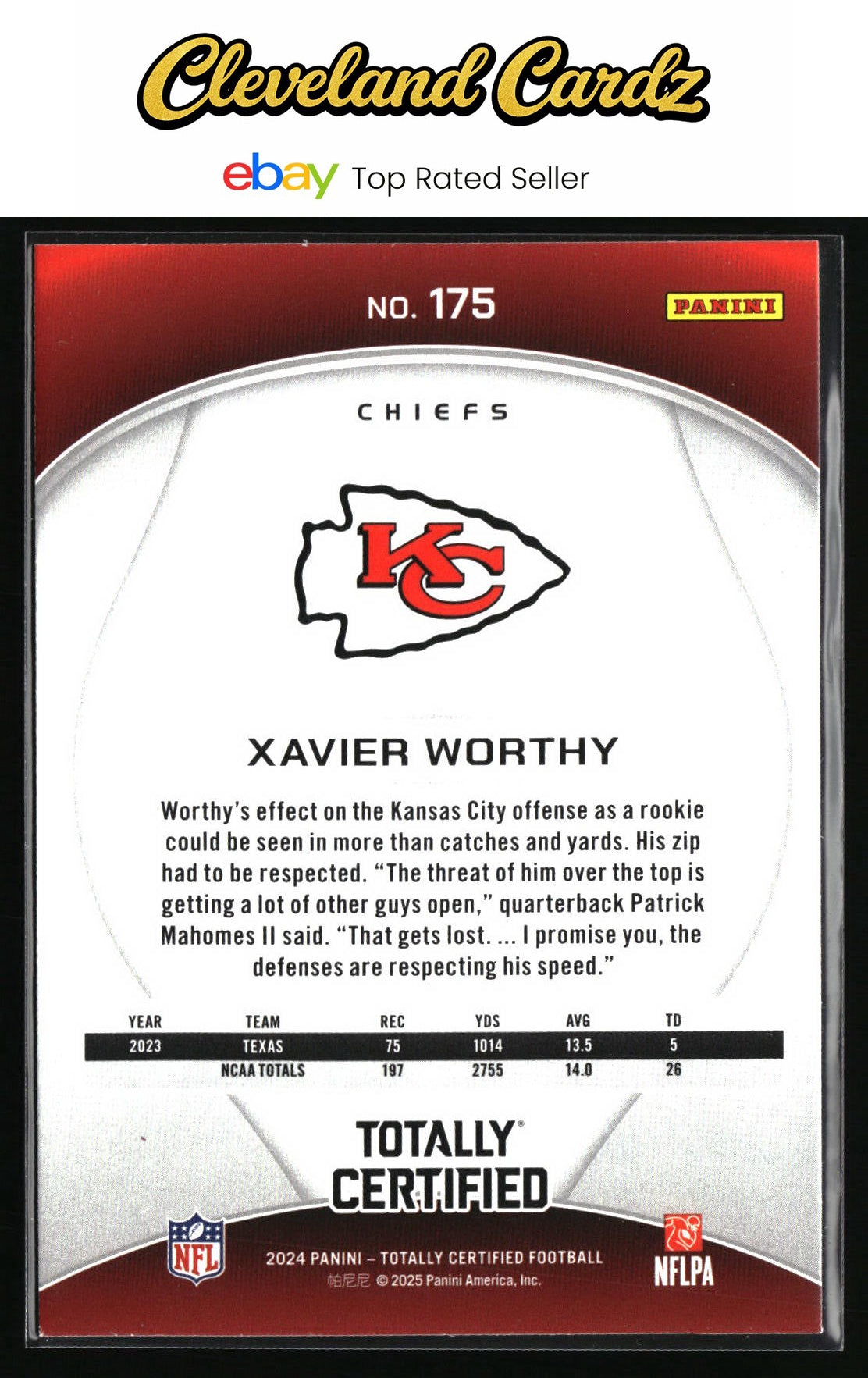2024 Panini Totally Certified #175 Xavier Worthy RC