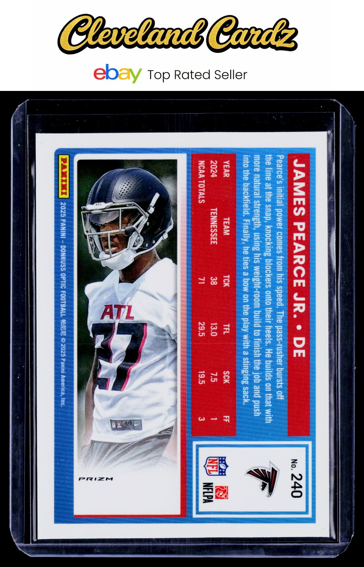 2025 Donruss Optic #240 James Pearce Jr. Purple Scope Rated Rookie