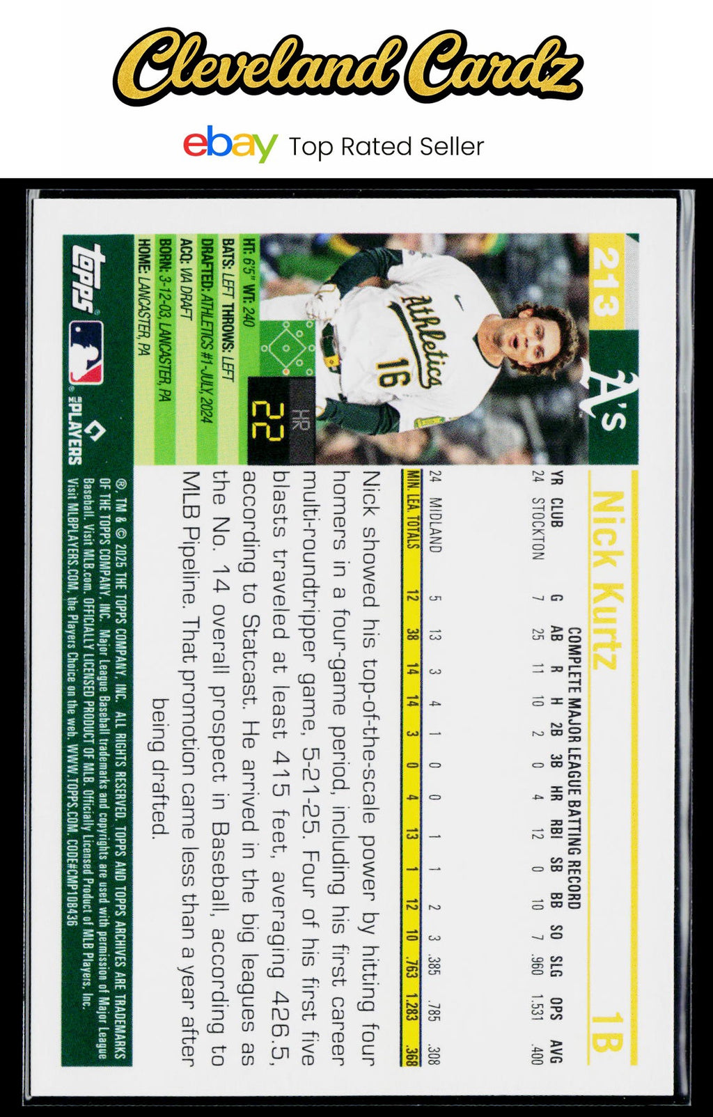 2025 Topps Archives #213 Nick Kurtz RC