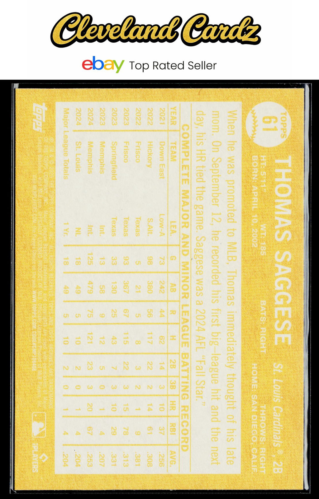 2025 Topps Archives #61 Thomas Saggese RC