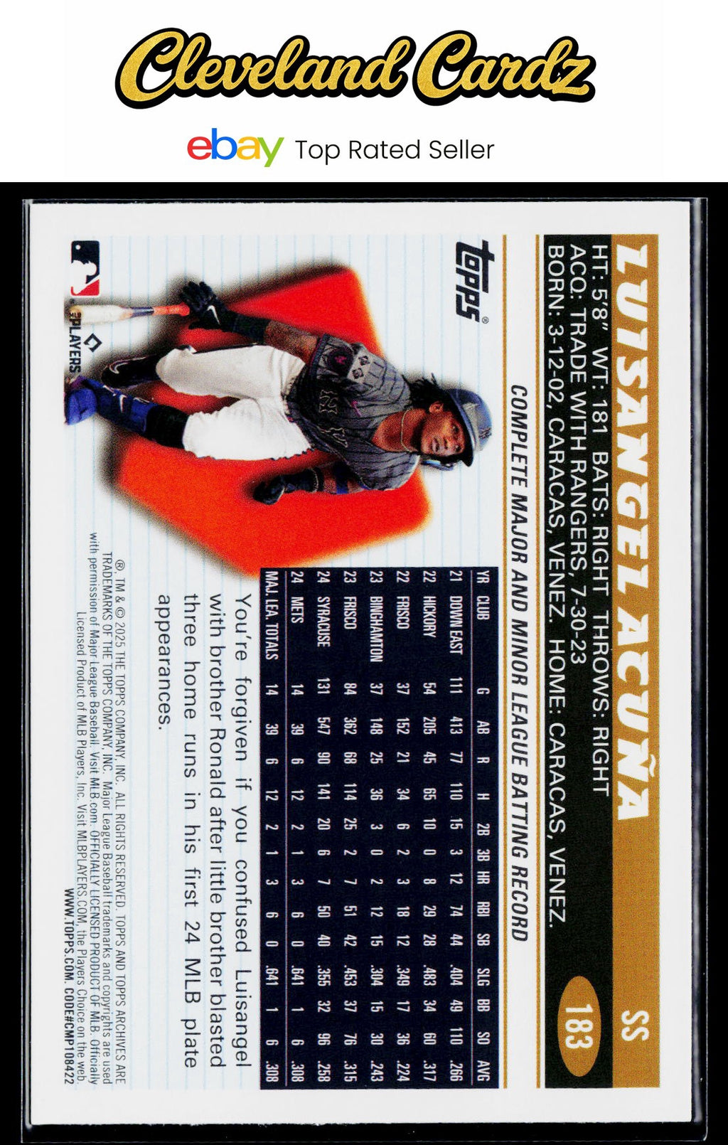 2025 Topps Archives #183 Luisangel Acuña RC