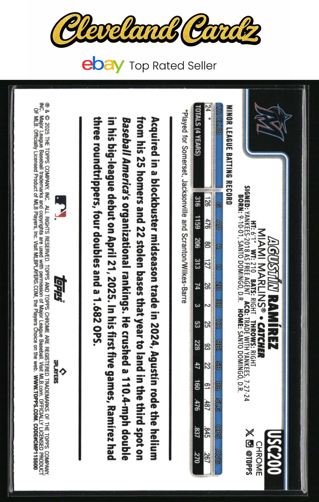 2025 Topps Chrome Update #USC200 Agustín Ramírez RC