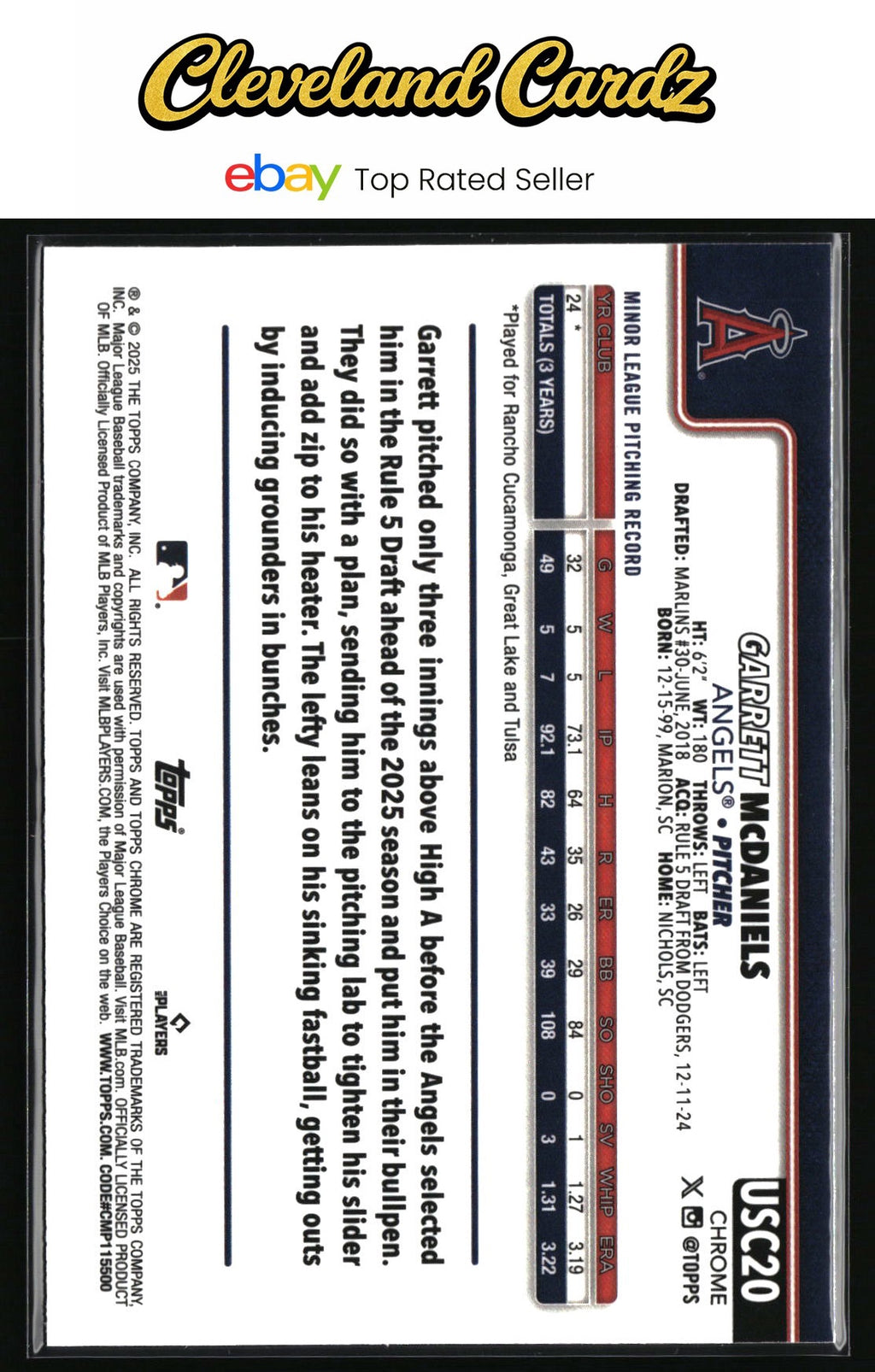 2025 Topps Chrome Update #USC20 Garrett McDaniels RC