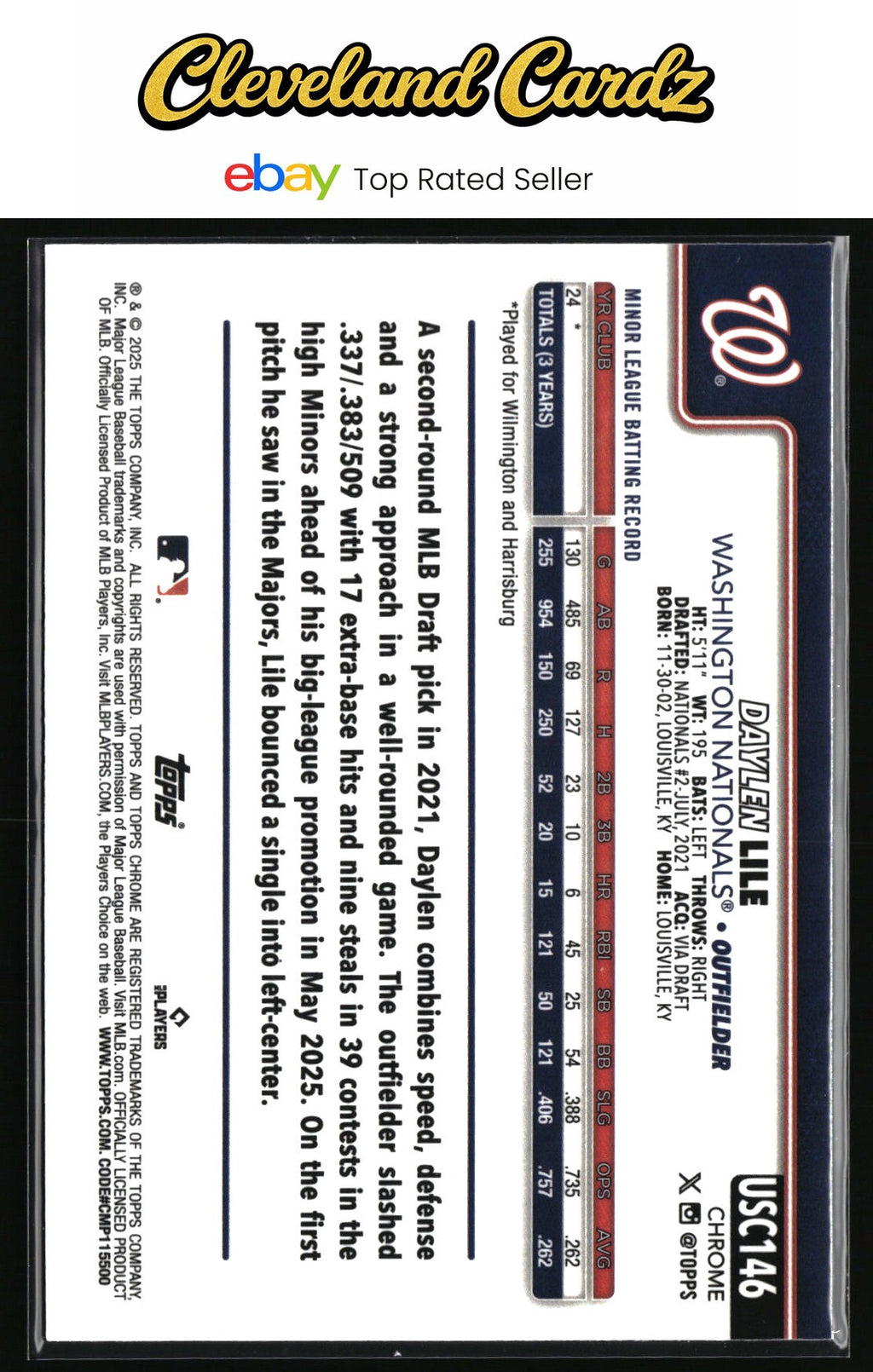2025 Topps Chrome Update #USC146 Daylen Lile RC