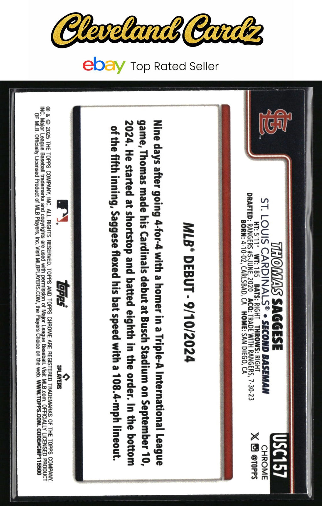 2025 Topps Chrome Update #USC157 Thomas Saggese RC