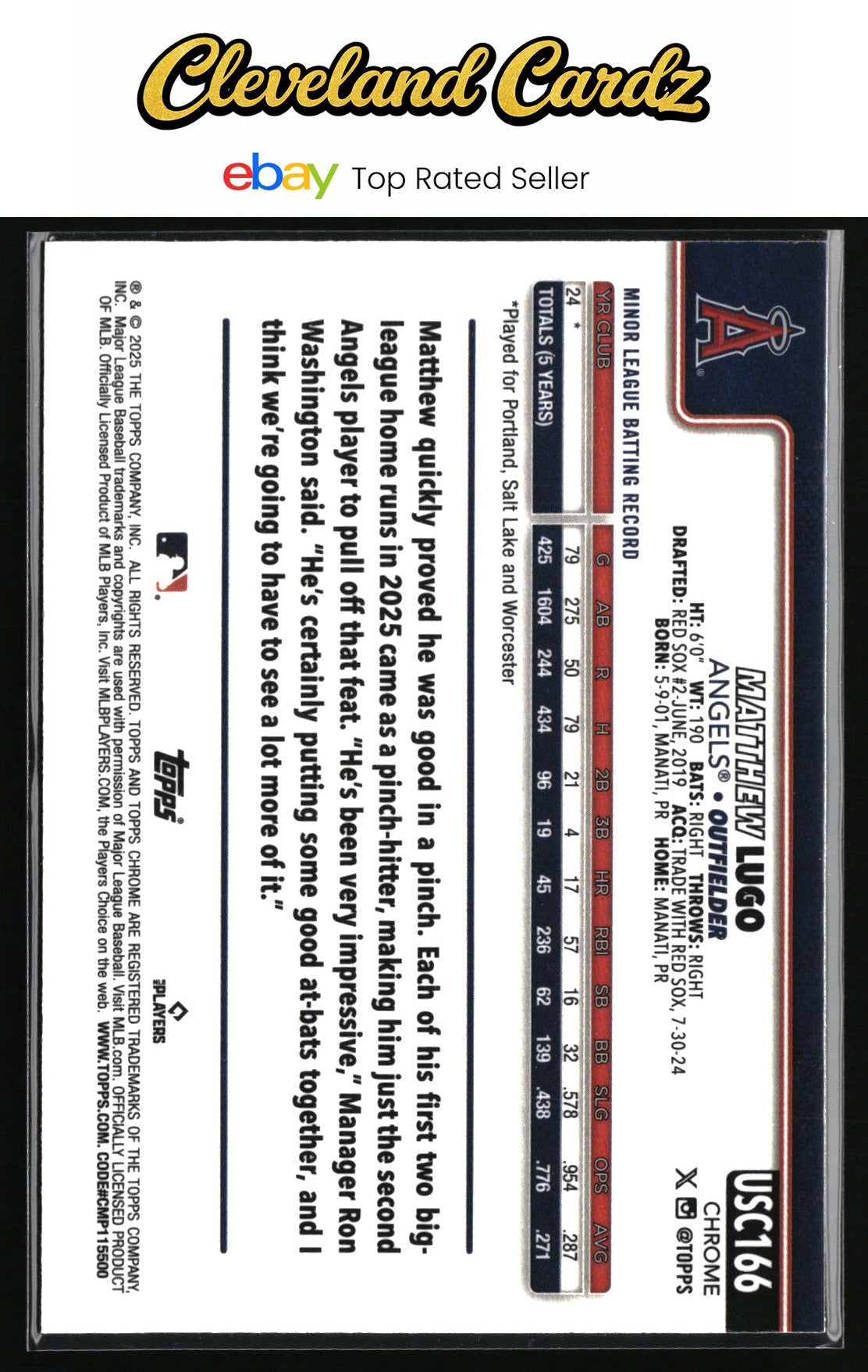 2025 Topps Chrome Update #USC166 Matthew Lugo RC