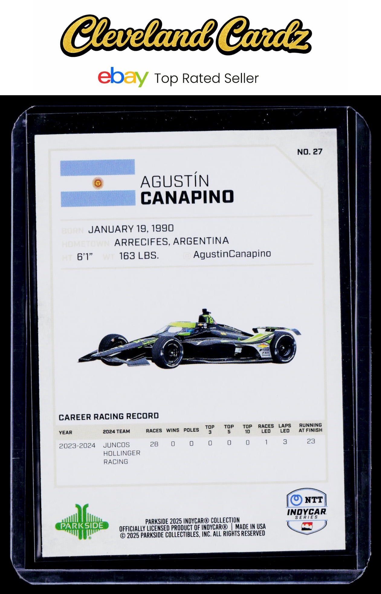 2025 Parkside IndyCar Collection #27a Agustin Canapino Checkered Flag