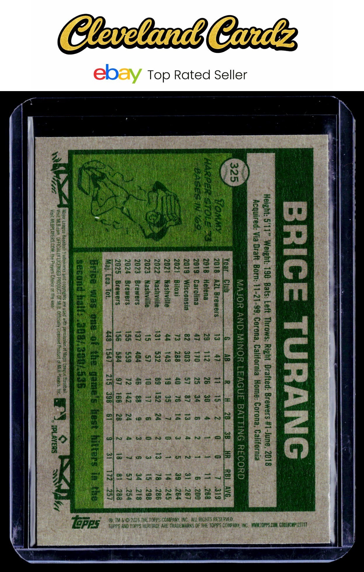 2026 Topps Heritage #325 Brice Turang Green Border