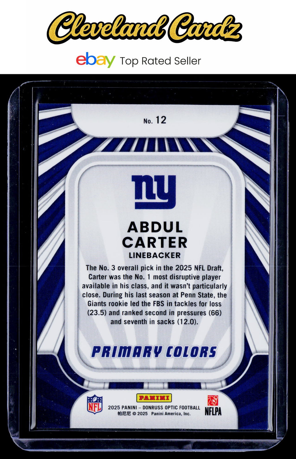 2025 Donruss Optic #12 Abdul Carter Rookie Primary Colors RC