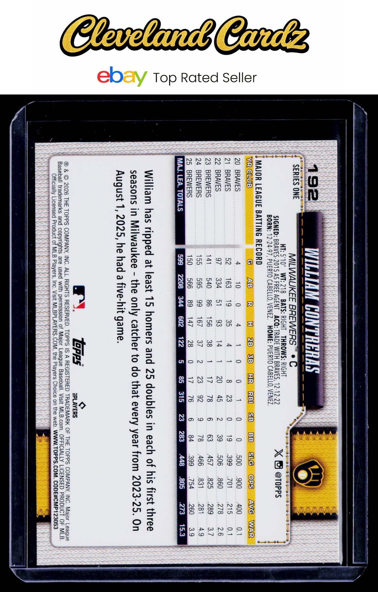 2026 Topps #192 William Contreras Holo Foil