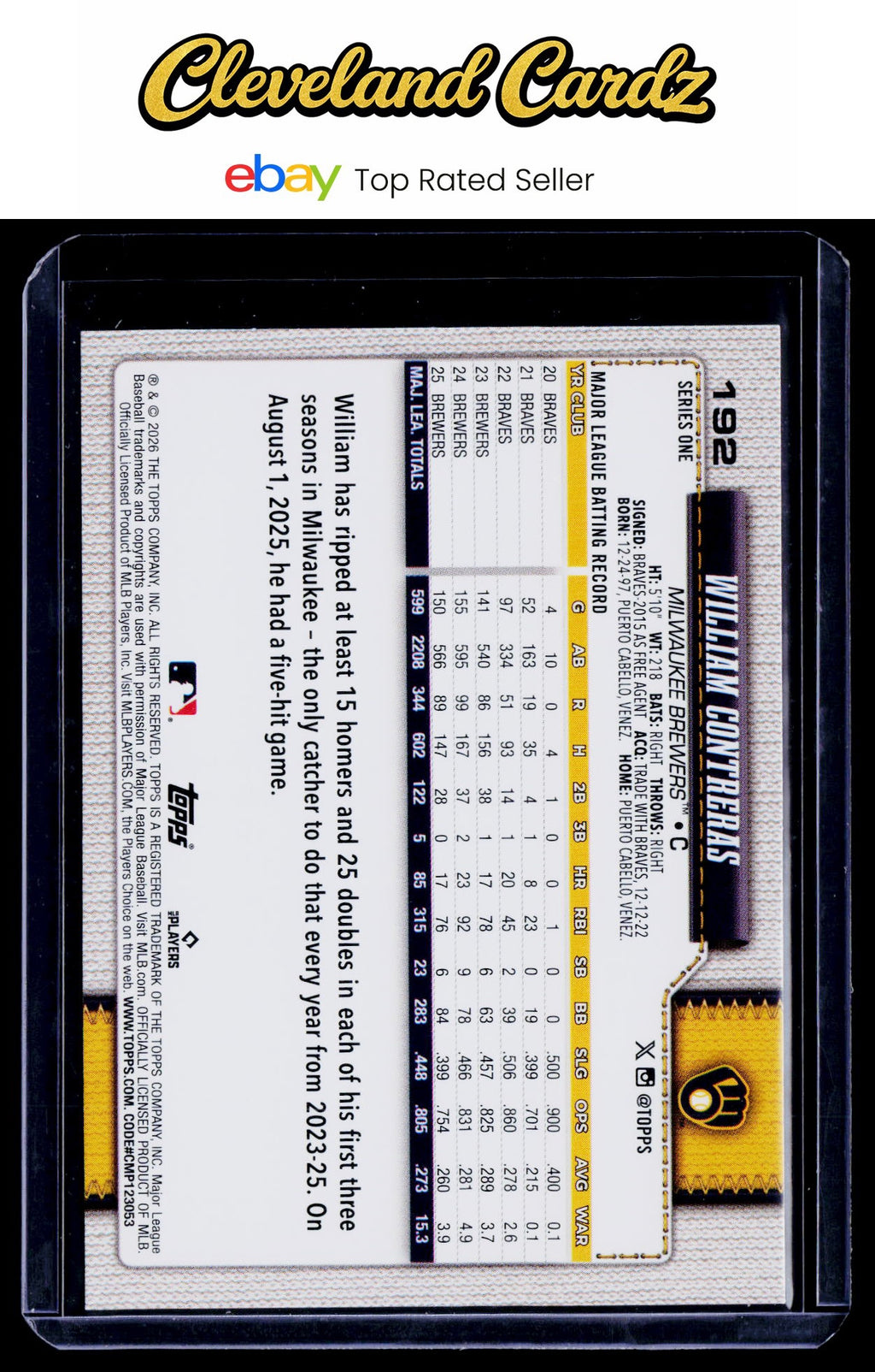 2026 Topps #192 William Contreras Holo Foil
