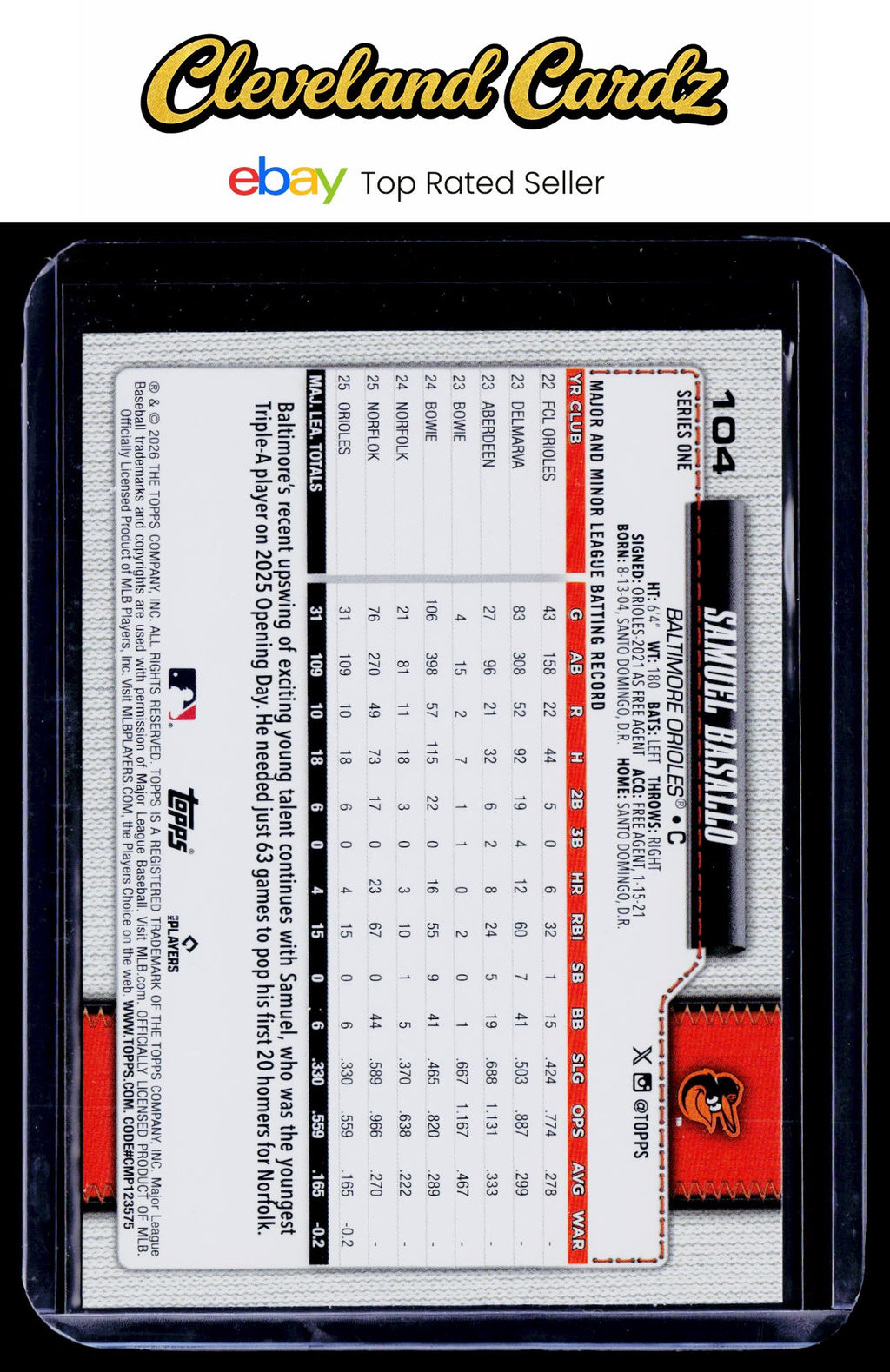 2026 Topps #104 Samuel Basallo Super Box Companion Cards