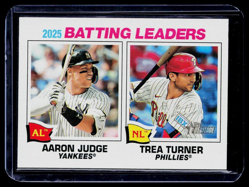 2026 Topps Heritage #1 2025 Batting Leaders (Aaron Judge / Trea Turner)