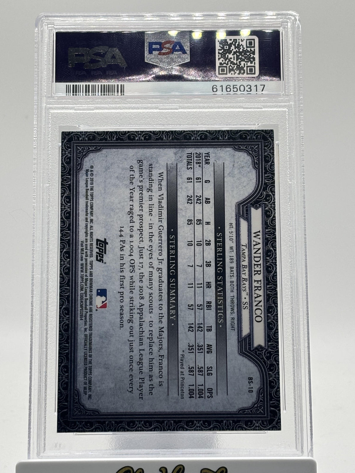 2019 Bowman Sterling Continuity #BS-10 Wander Franco Sterling Continuity PSA 9